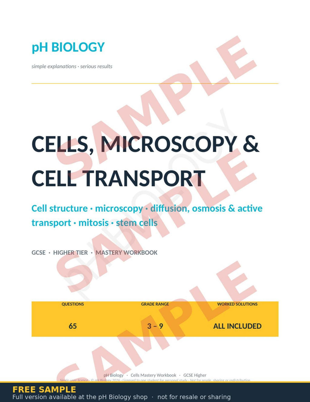 pH Biology · Cells, Microscopy & Cell Transport Mastery Workbook