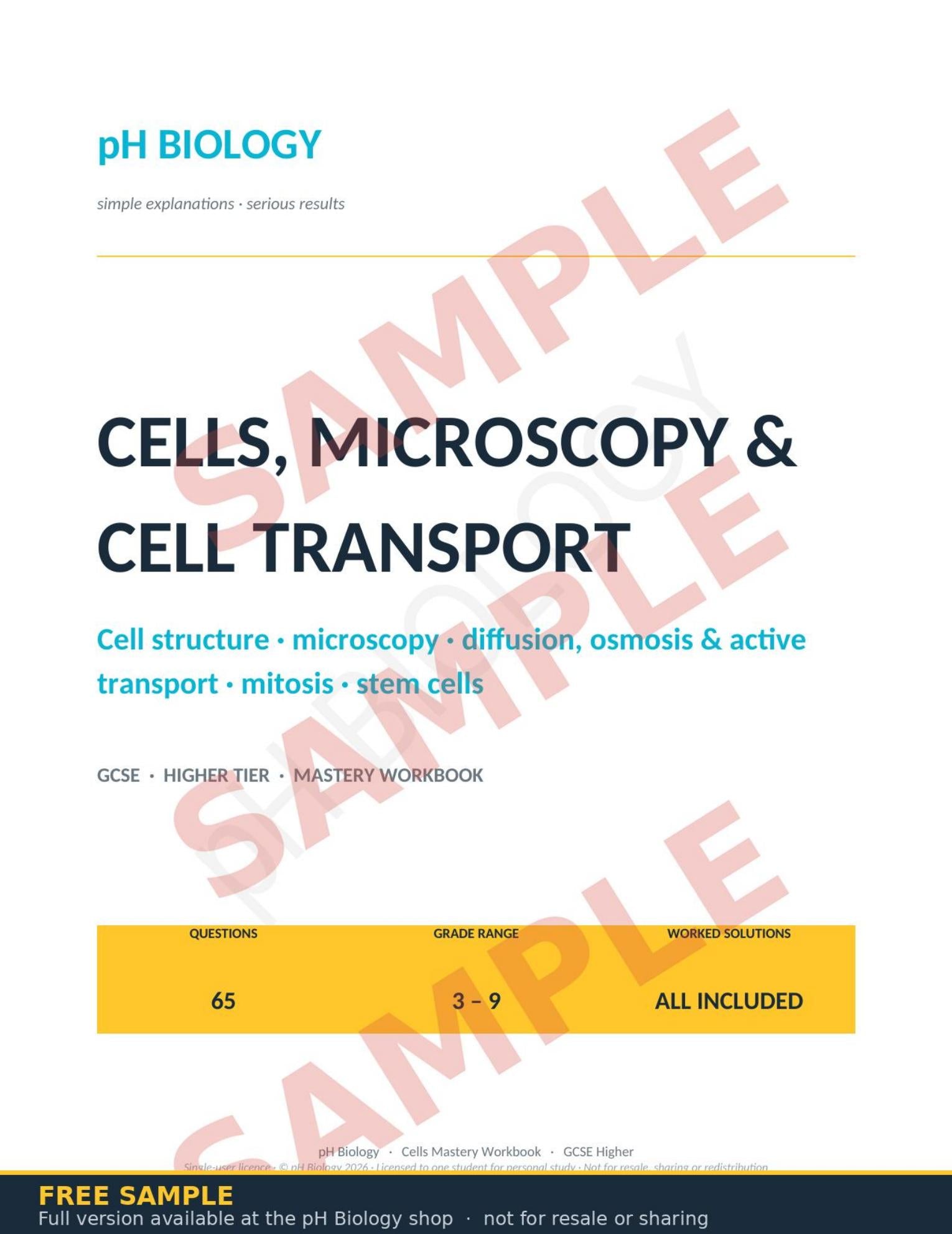 pH Biology · Cells, Microscopy & Cell Transport Mastery Workbook