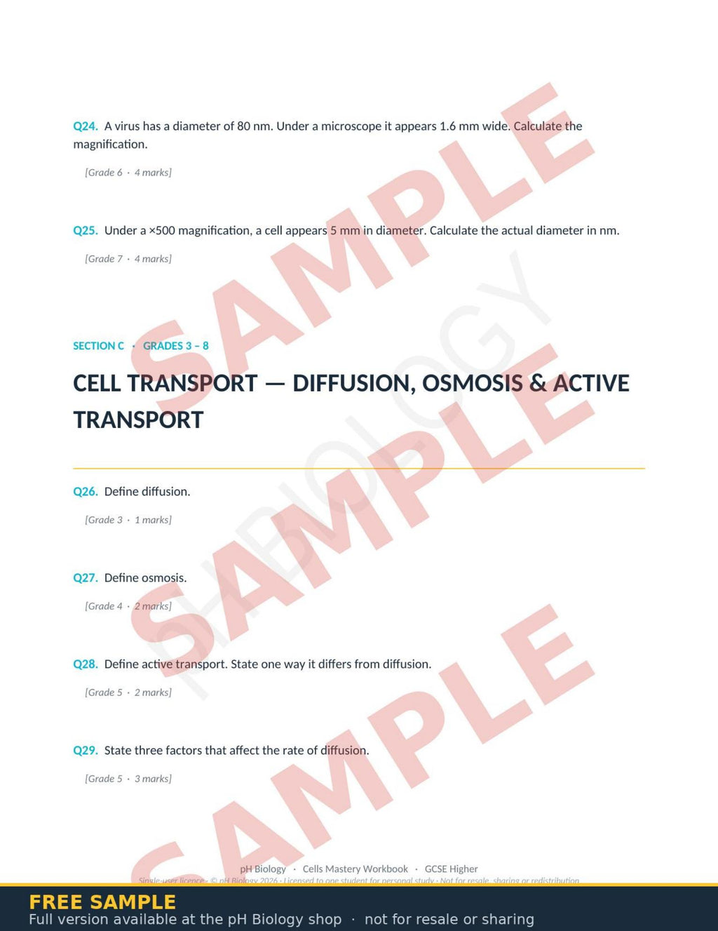pH Biology · Cells, Microscopy & Cell Transport Mastery Workbook