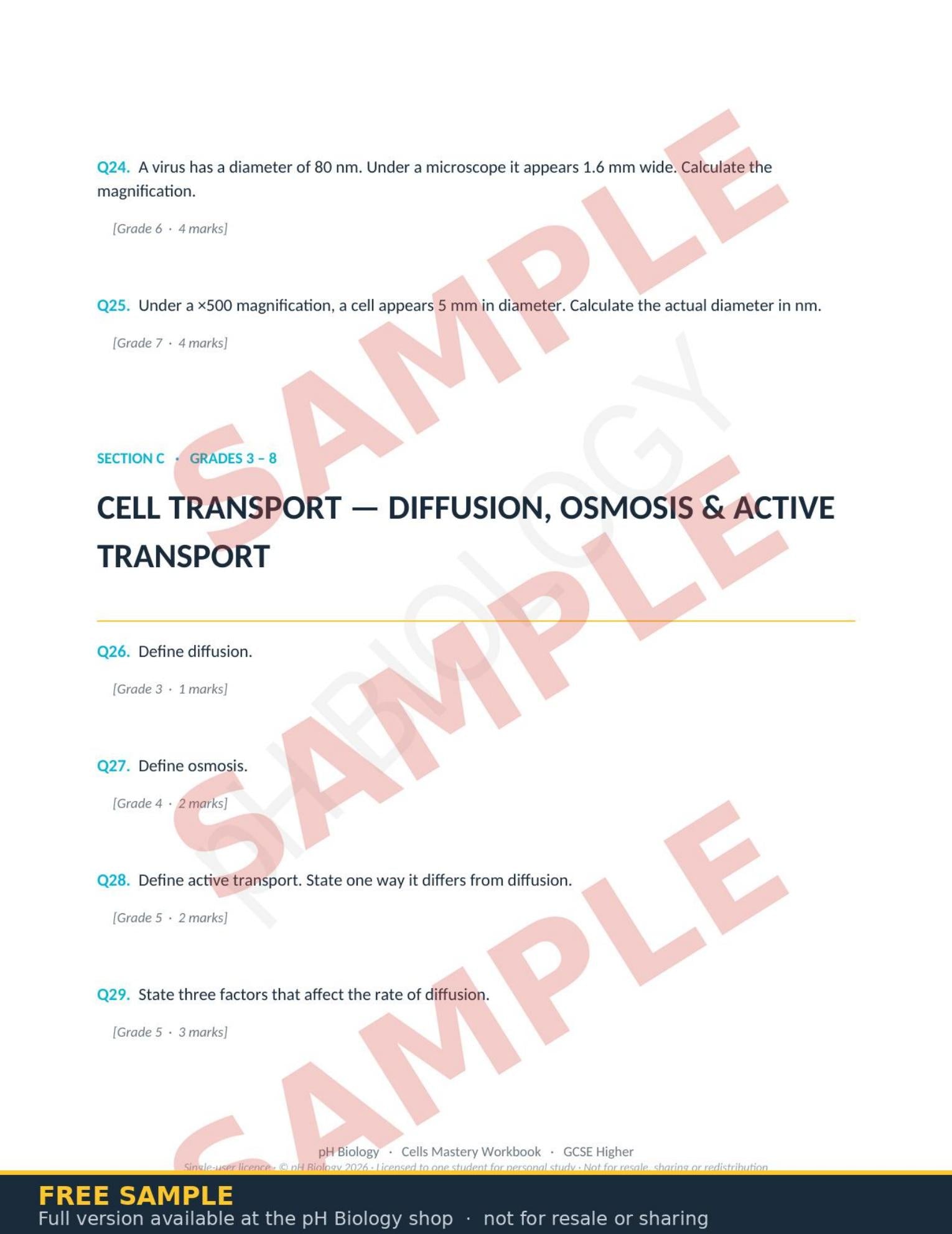 pH Biology · Cells, Microscopy & Cell Transport Mastery Workbook