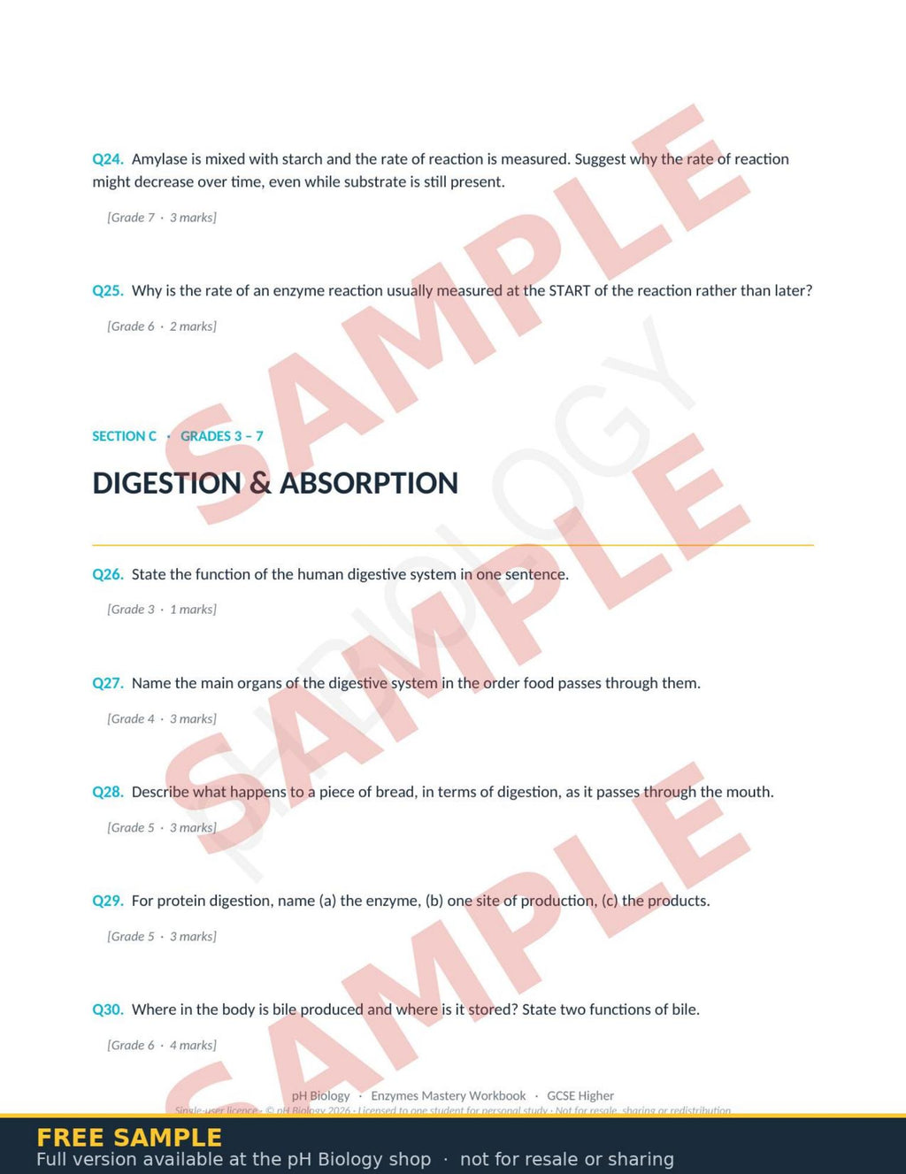 pH Biology · Enzymes & Digestion Mastery Workbook