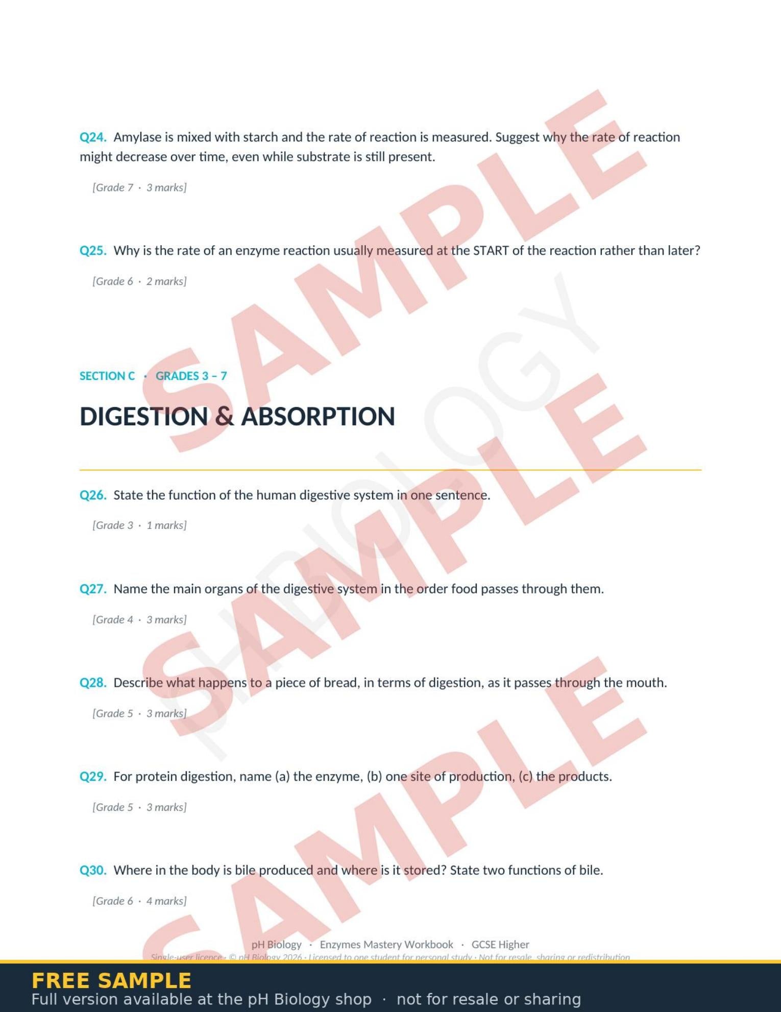 pH Biology · Enzymes & Digestion Mastery Workbook