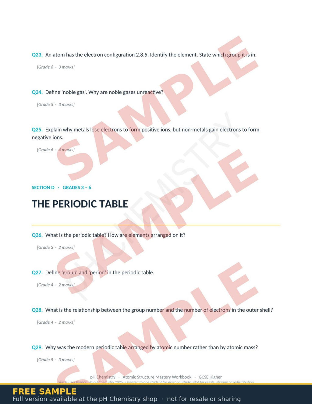 pH Chemistry · Atomic Structure & The Periodic Table Mastery Workbook