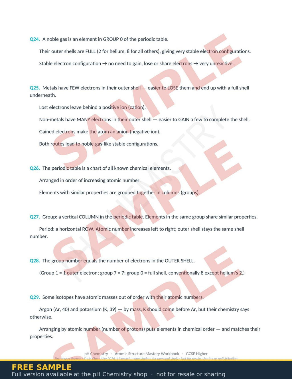 pH Chemistry · Atomic Structure & The Periodic Table Mastery Workbook