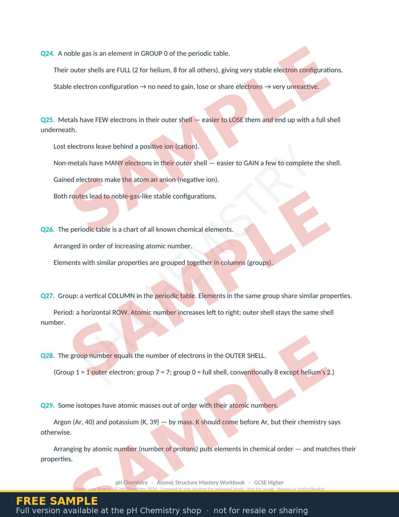 pH Chemistry · Atomic Structure & The Periodic Table Mastery Workbook