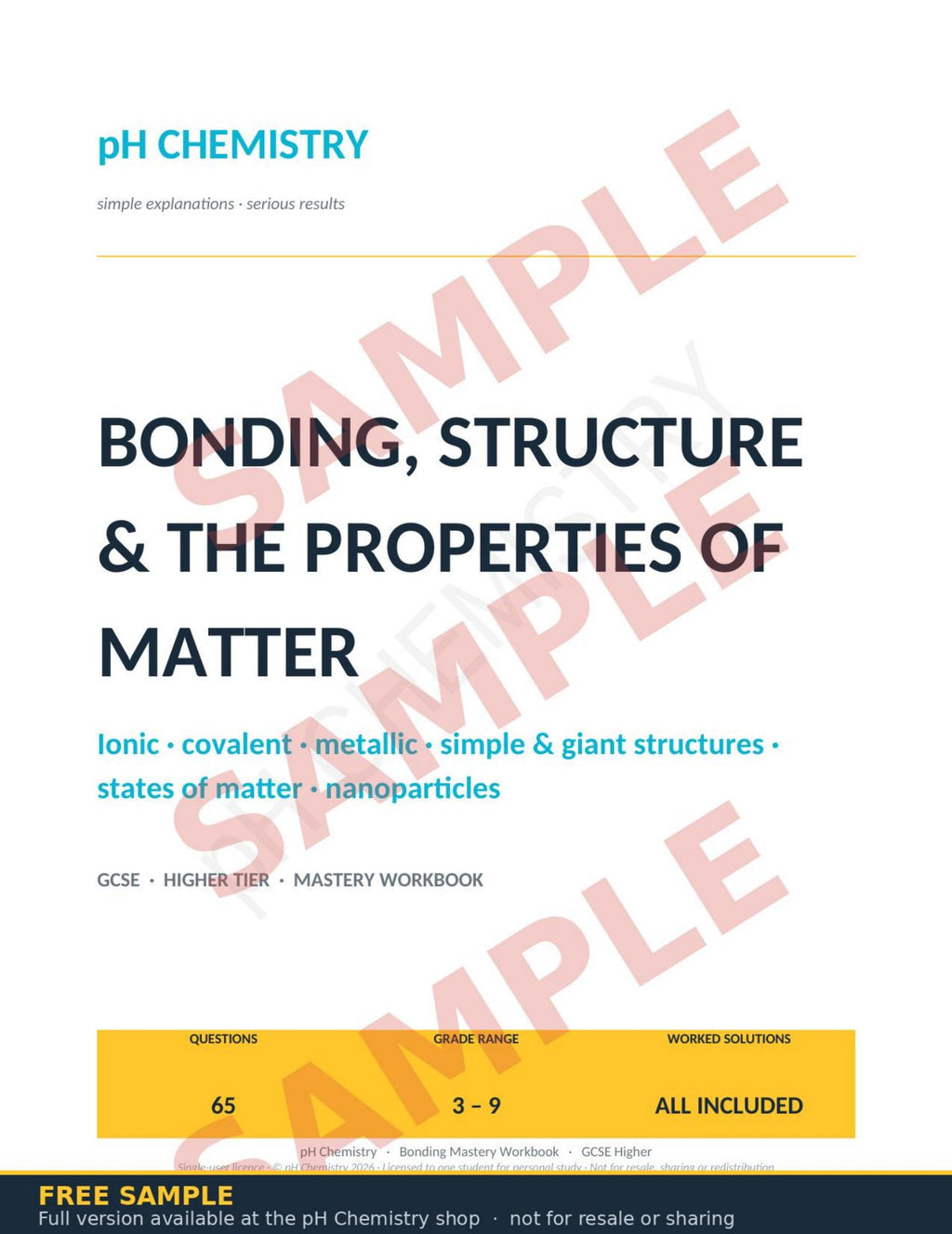 pH Chemistry · Bonding, Structure & The Properties of Matter Mastery Workbook