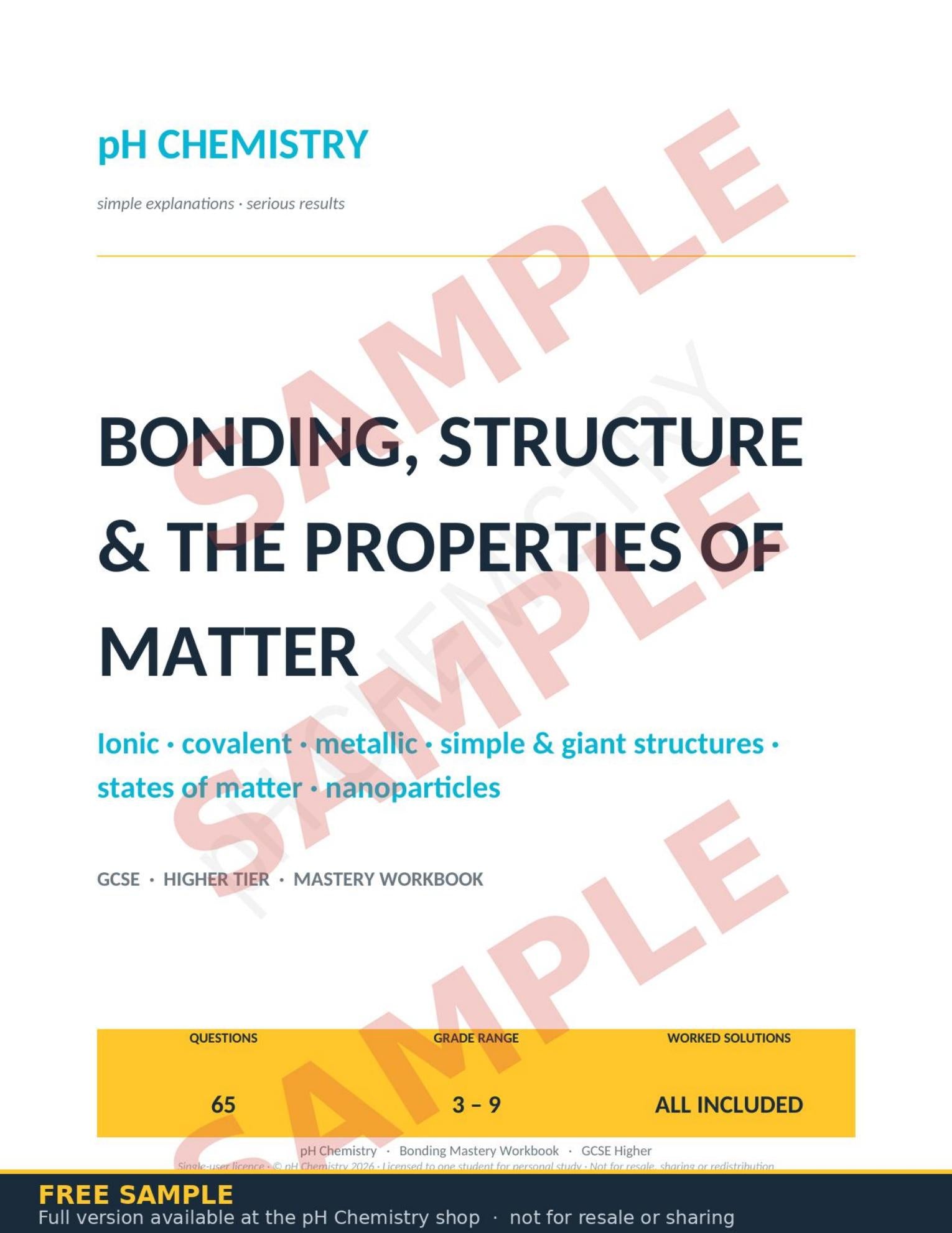 pH Chemistry · Bonding, Structure & The Properties of Matter Mastery Workbook