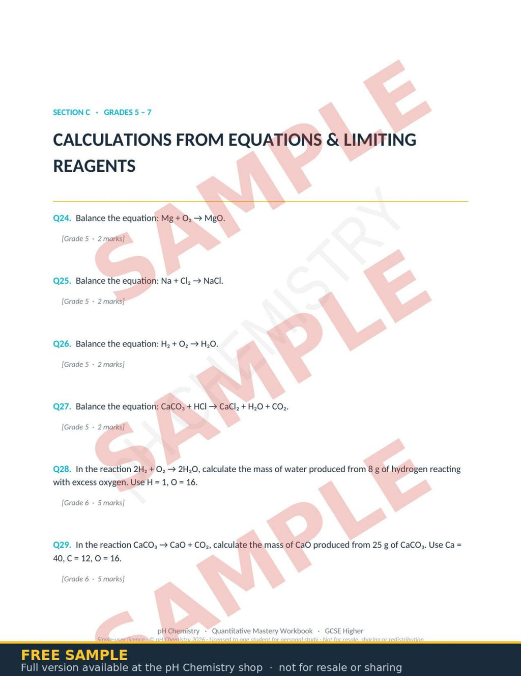 pH Chemistry · Quantitative Chemistry Mastery Workbook