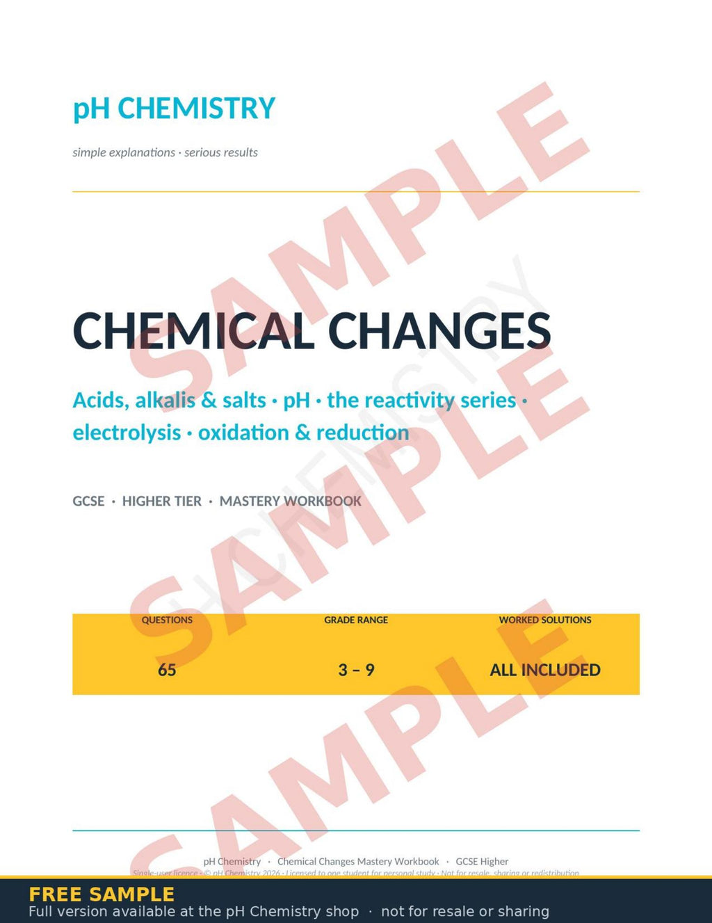 pH Chemistry · Chemical Changes Mastery Workbook