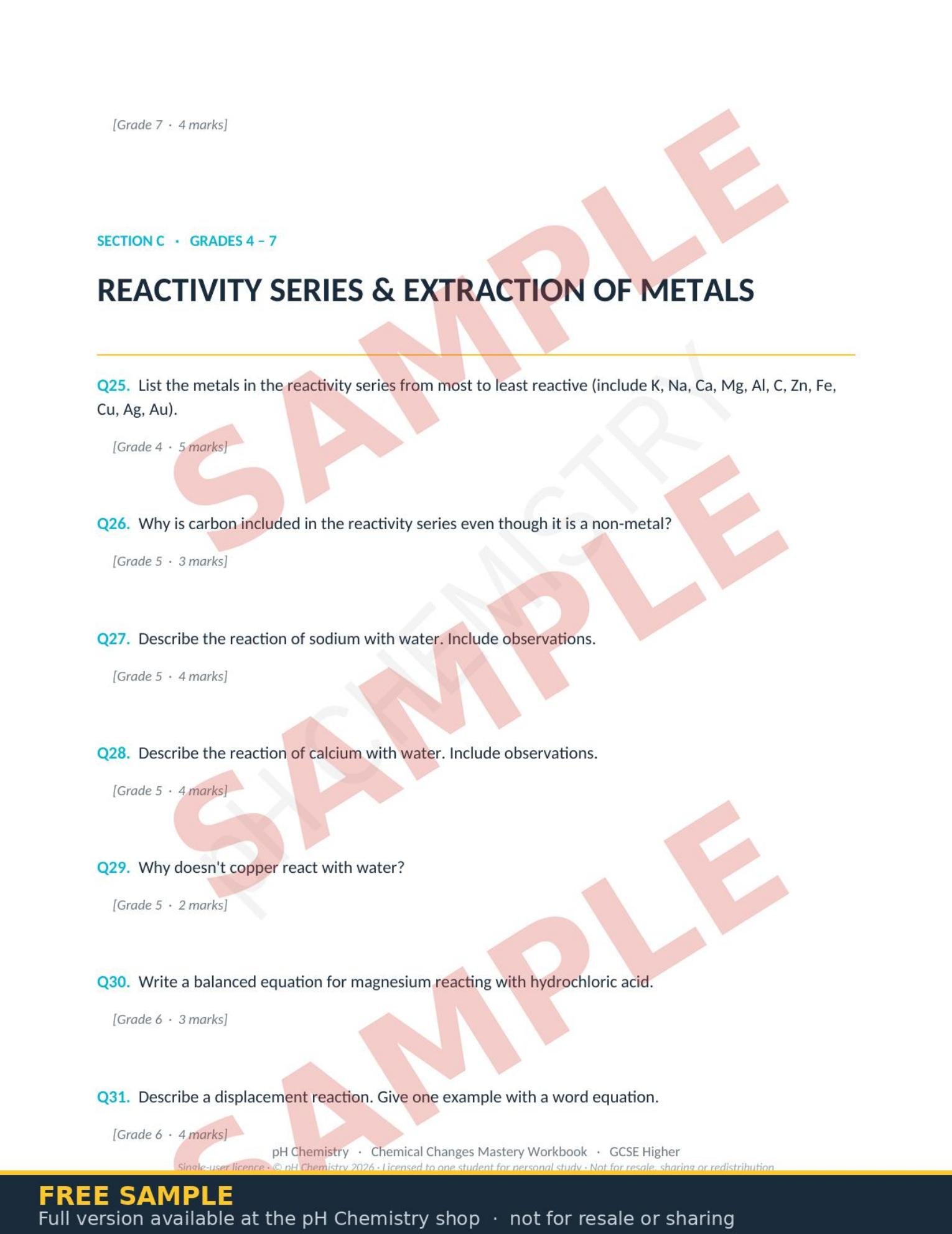 pH Chemistry · Chemical Changes Mastery Workbook