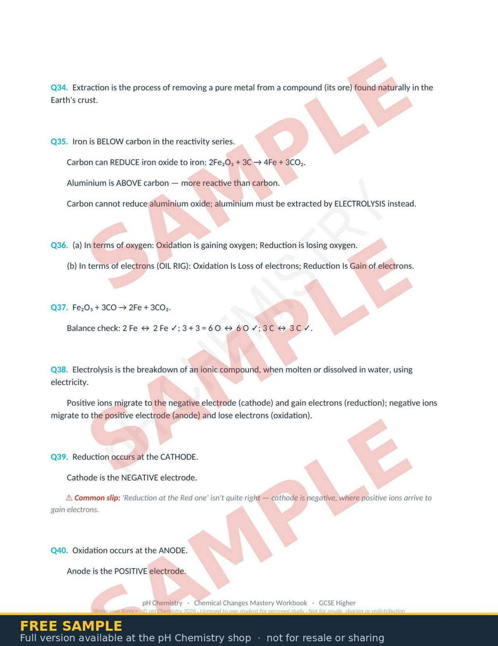 pH Chemistry · Chemical Changes Mastery Workbook