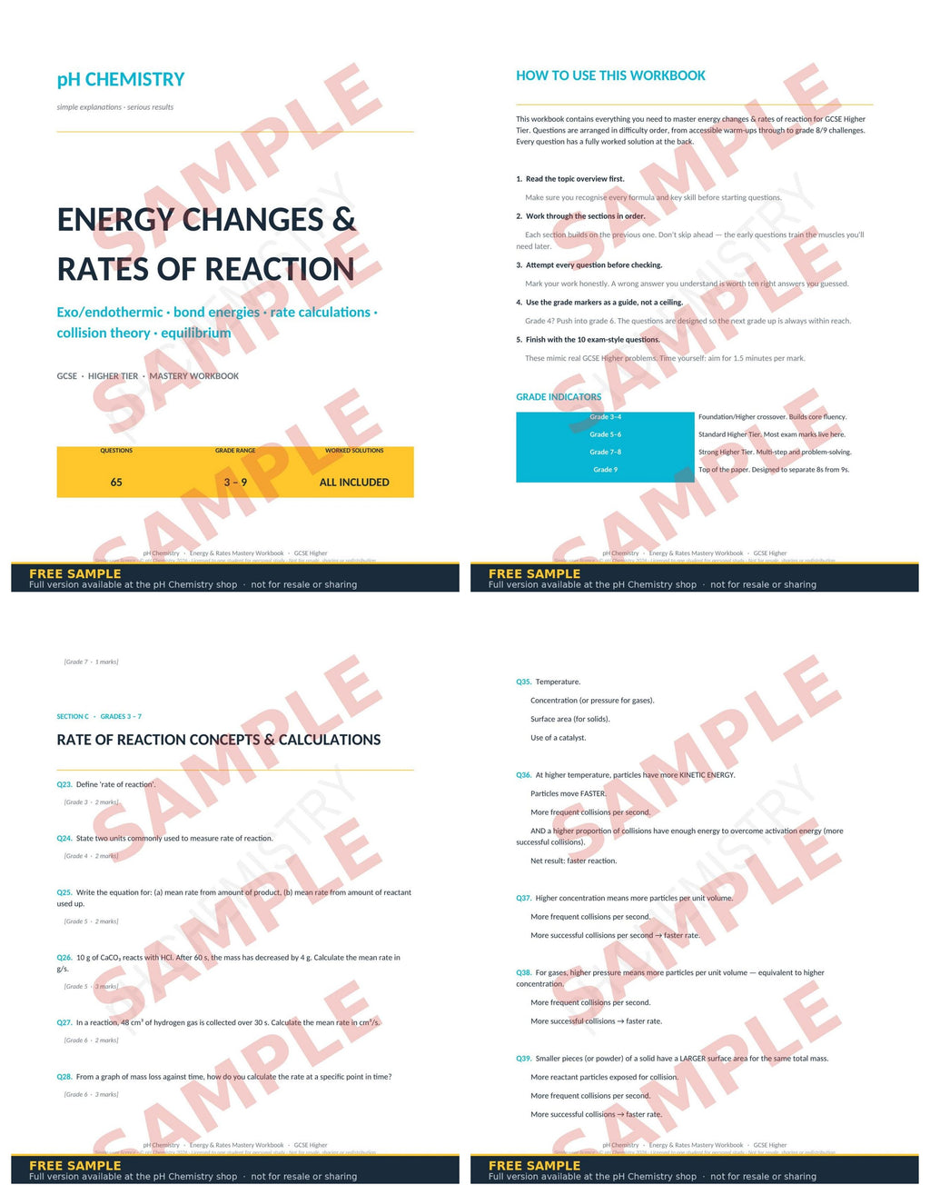 pH Chemistry · Energy Changes & Rates of Reaction Mastery Workbook