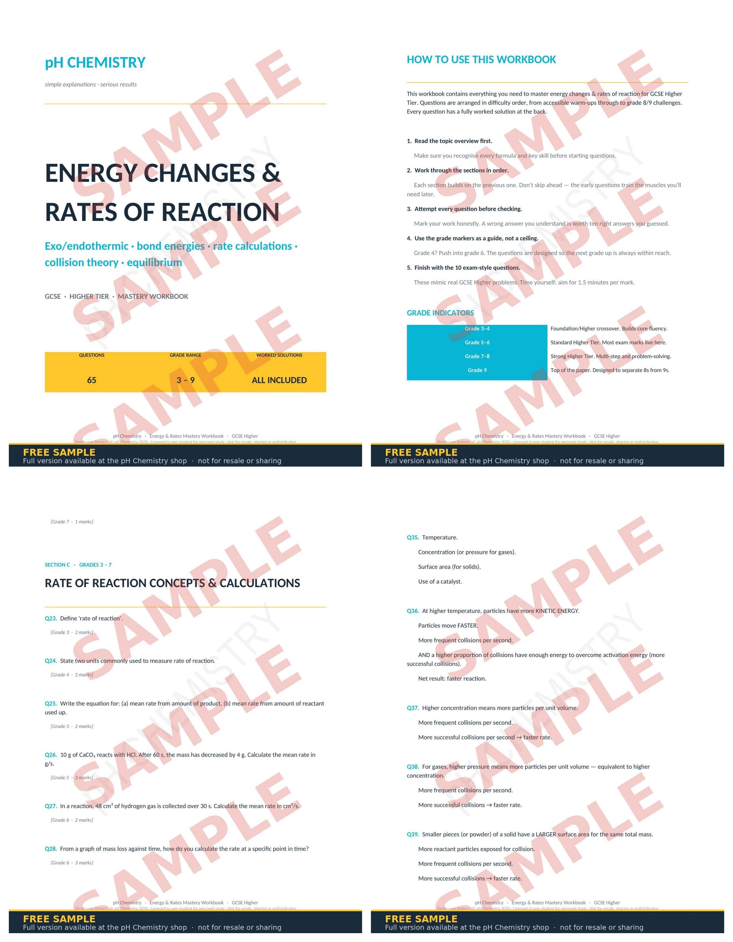 pH Chemistry · Energy Changes & Rates of Reaction Mastery Workbook