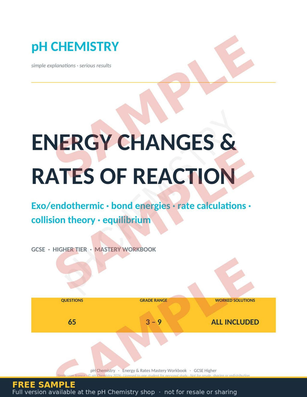 pH Chemistry · Energy Changes & Rates of Reaction Mastery Workbook