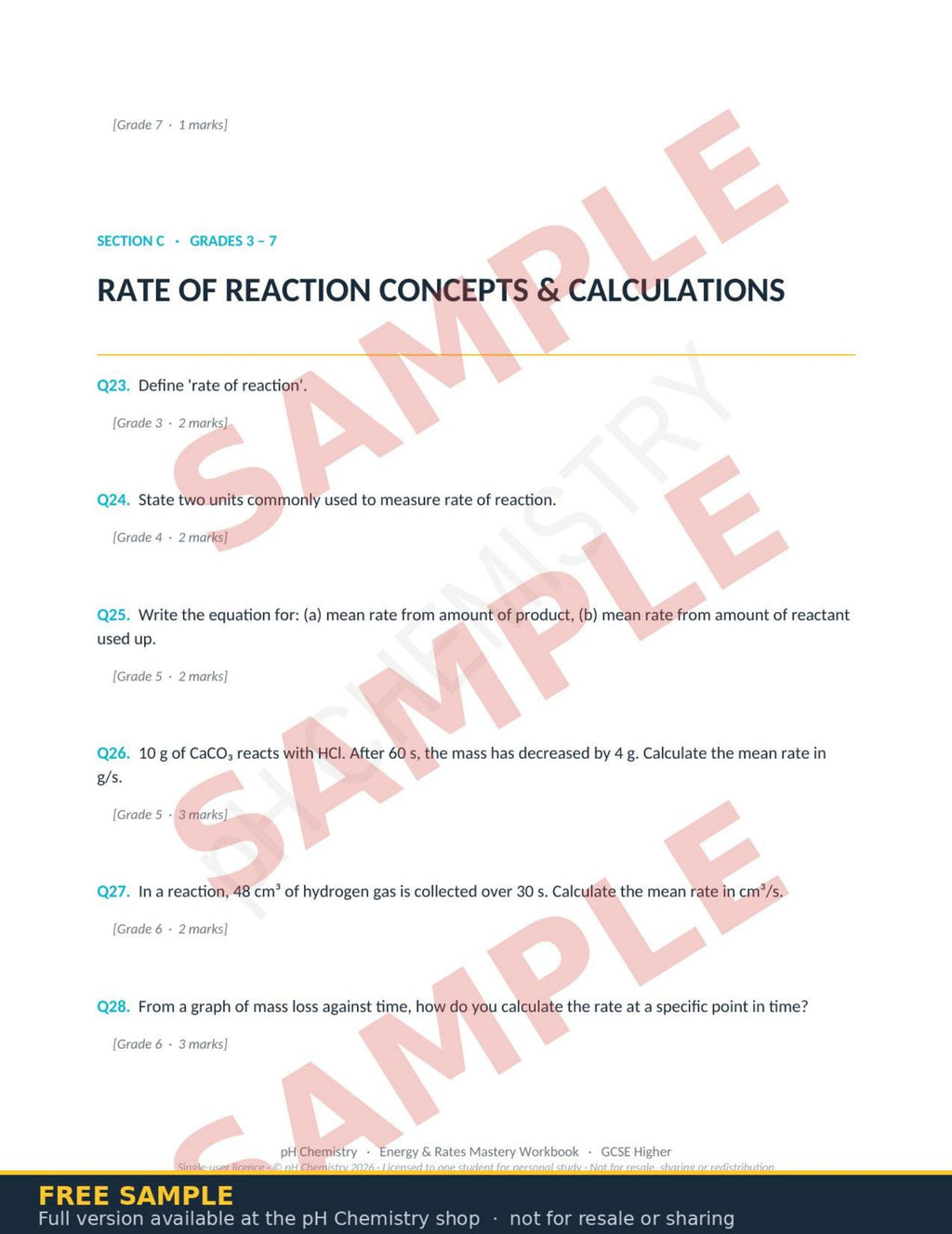 pH Chemistry · Energy Changes & Rates of Reaction Mastery Workbook