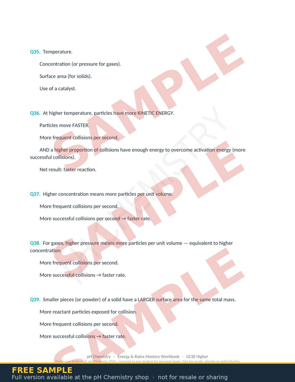 pH Chemistry · Energy Changes & Rates of Reaction Mastery Workbook