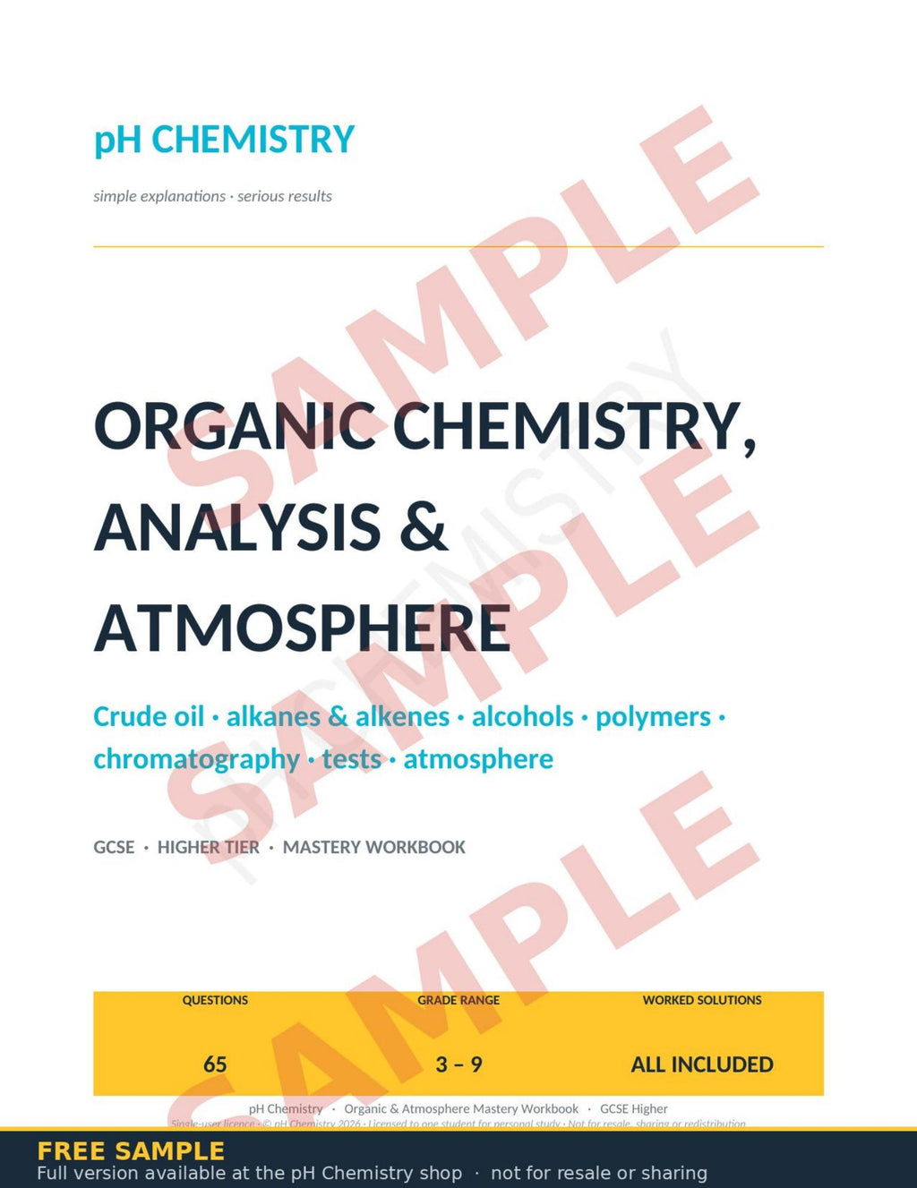 pH Chemistry · Organic Chemistry, Analysis & Atmosphere Mastery Workbook