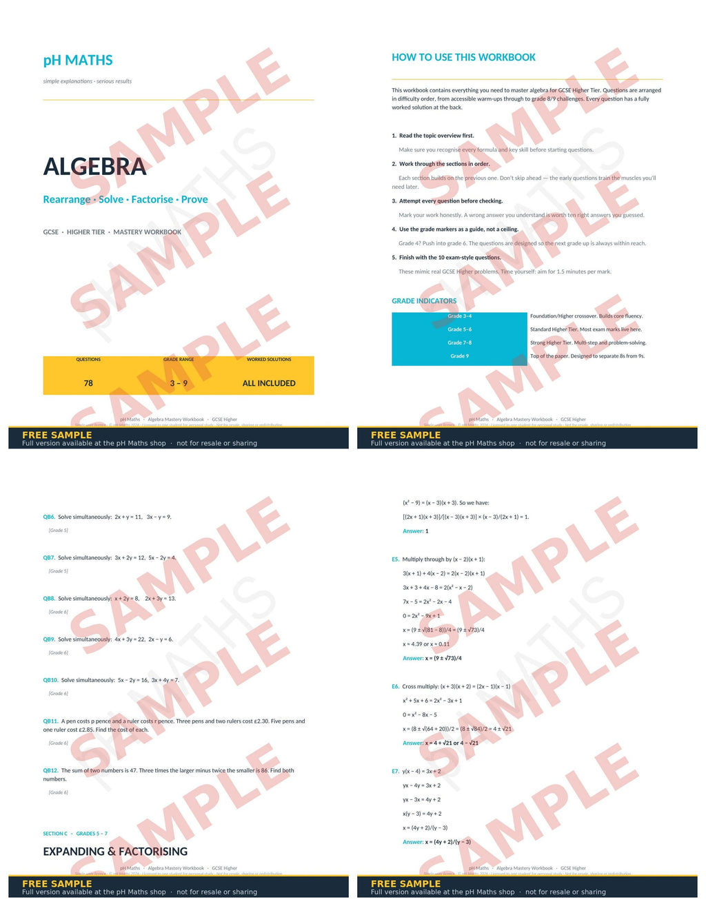 pH Maths · Algebra Mastery Workbook