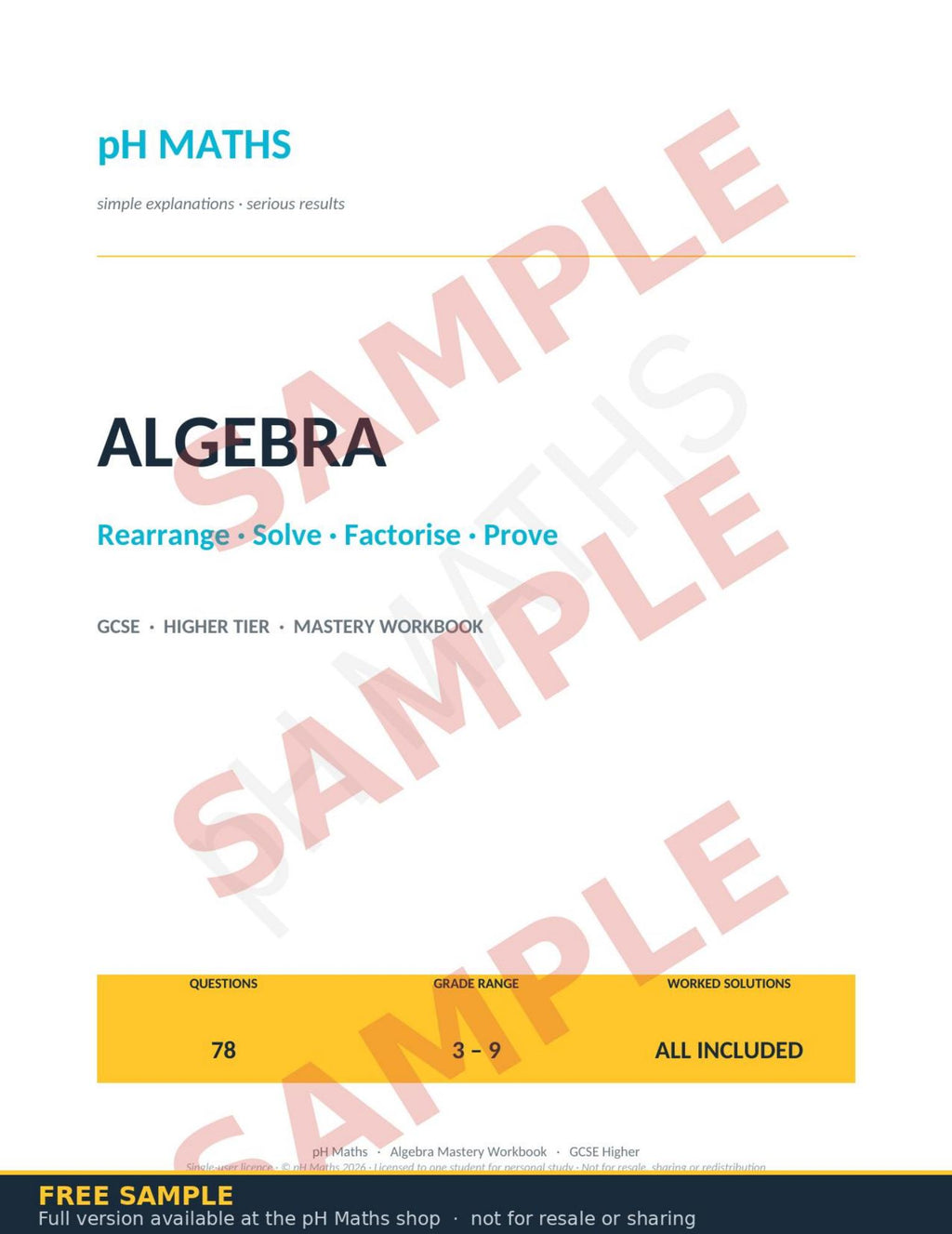 pH Maths · Algebra Mastery Workbook