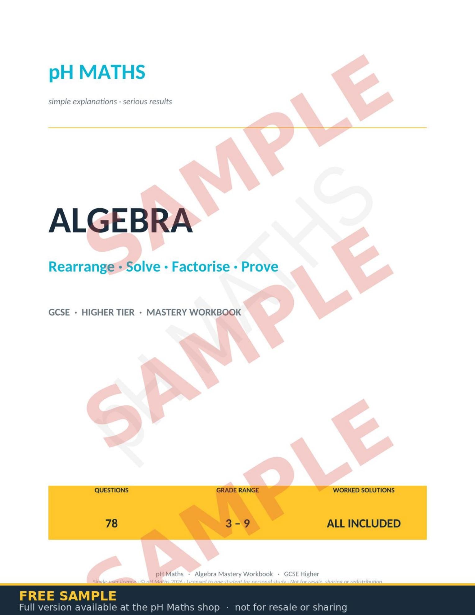 pH Maths · Algebra Mastery Workbook
