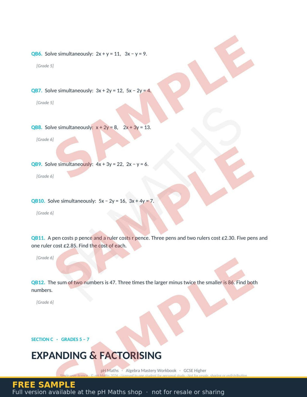 pH Maths · Algebra Mastery Workbook