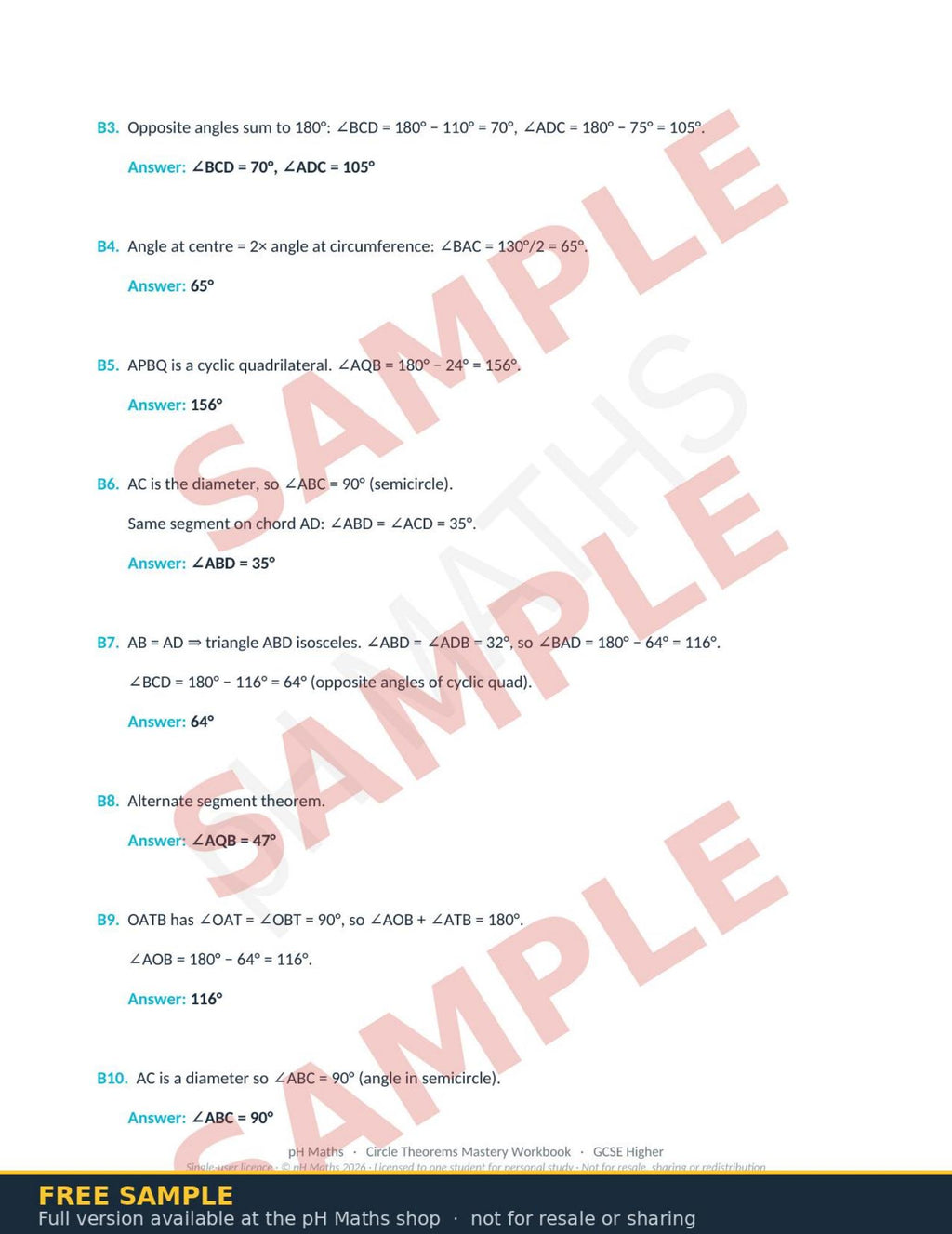 pH Maths · Circle Theorems Mastery Workbook