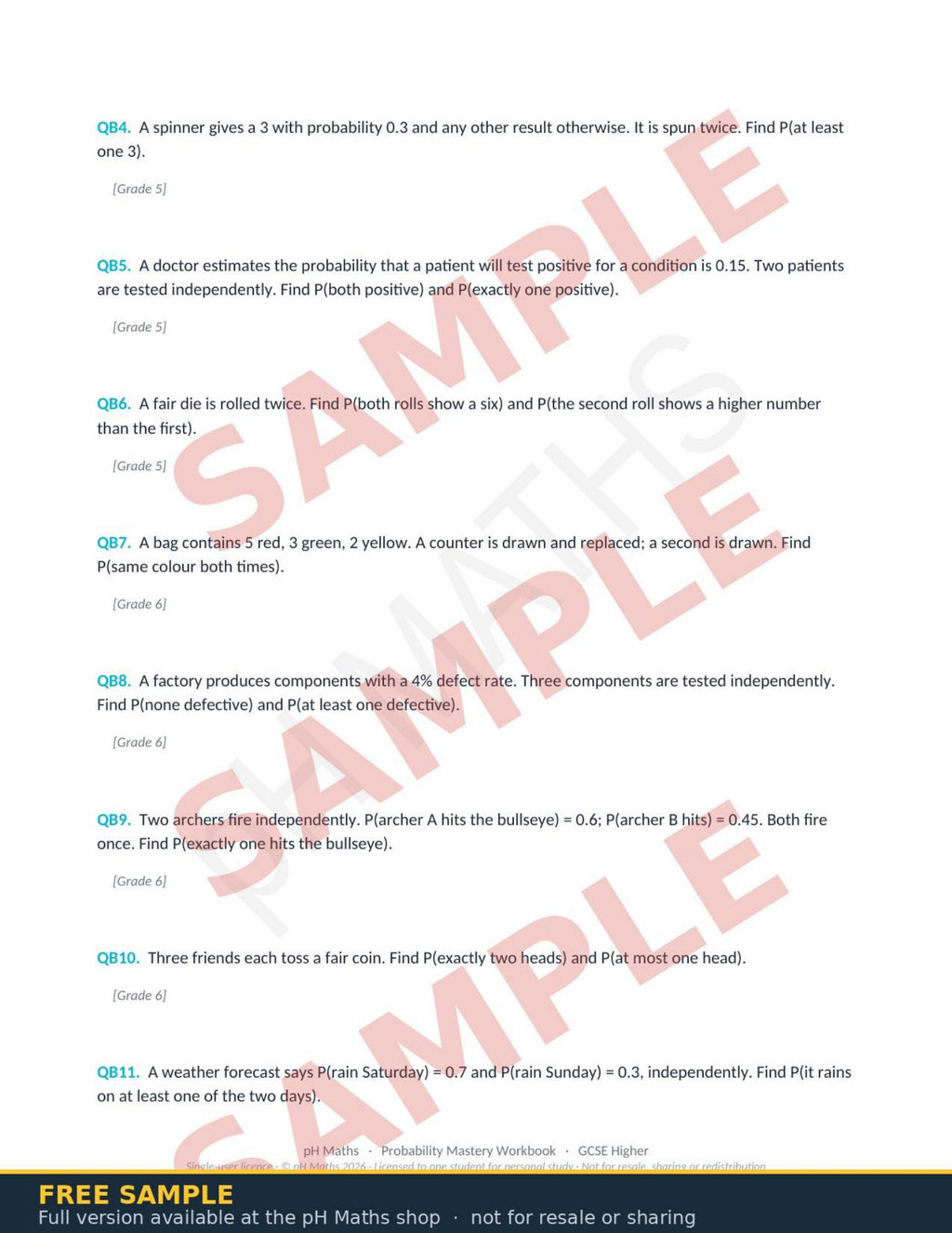 pH Maths · Probability Mastery Workbook