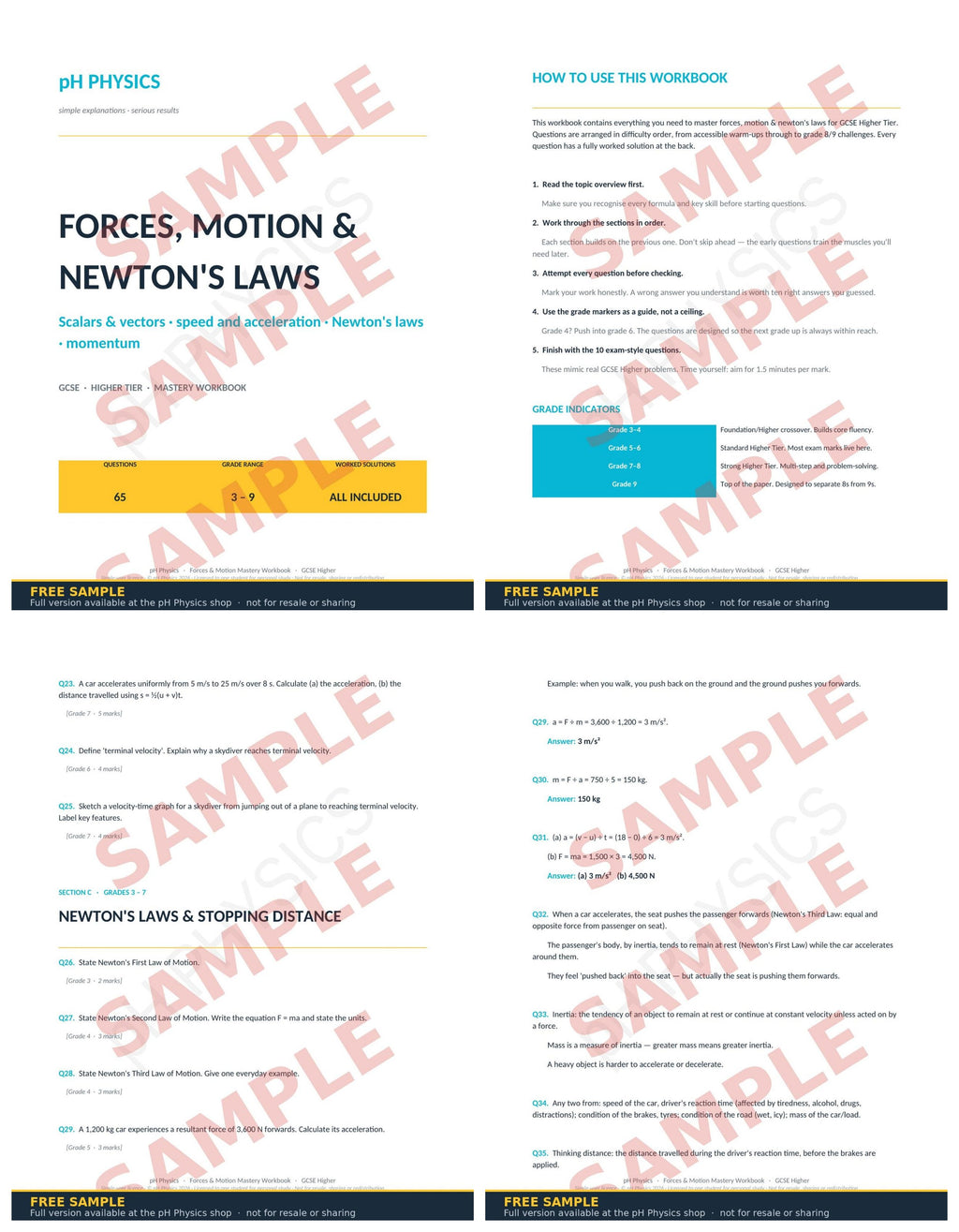 pH Physics · Forces, Motion & Newton's Laws Mastery Workbook