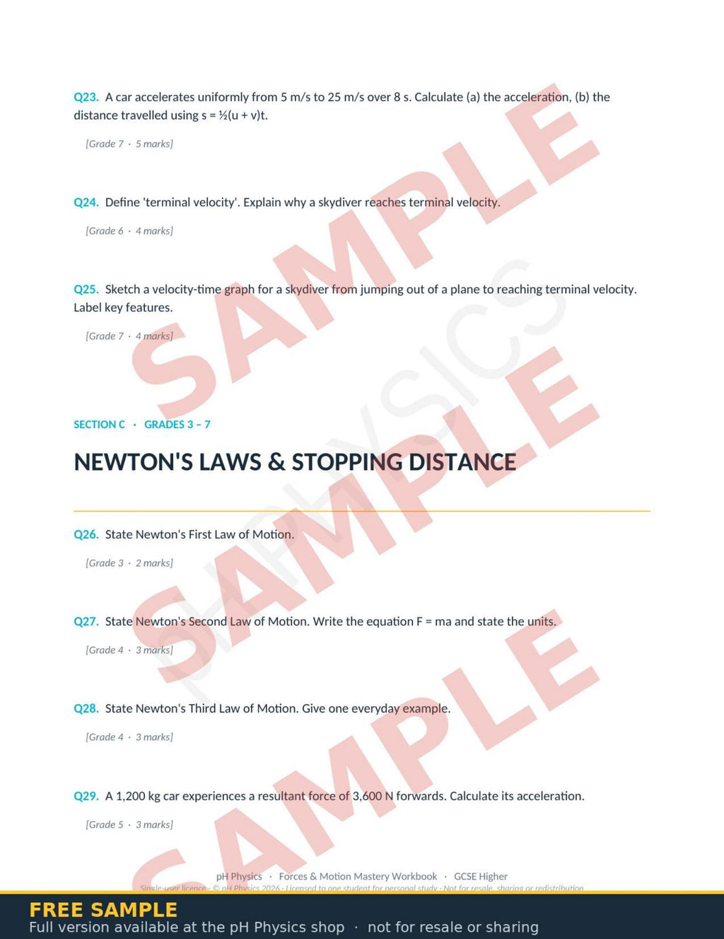 pH Physics · Forces, Motion & Newton's Laws Mastery Workbook