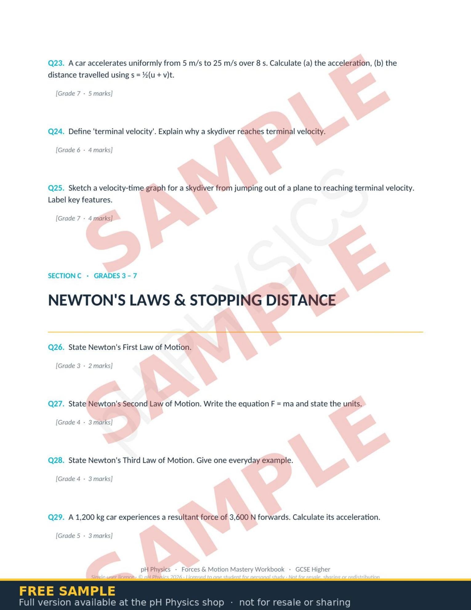 pH Physics · Forces, Motion & Newton's Laws Mastery Workbook