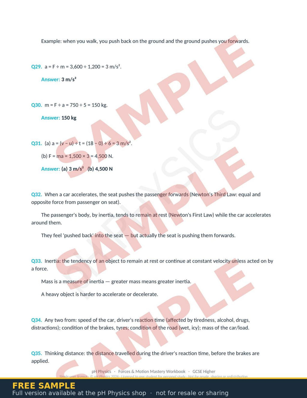 pH Physics · Forces, Motion & Newton's Laws Mastery Workbook