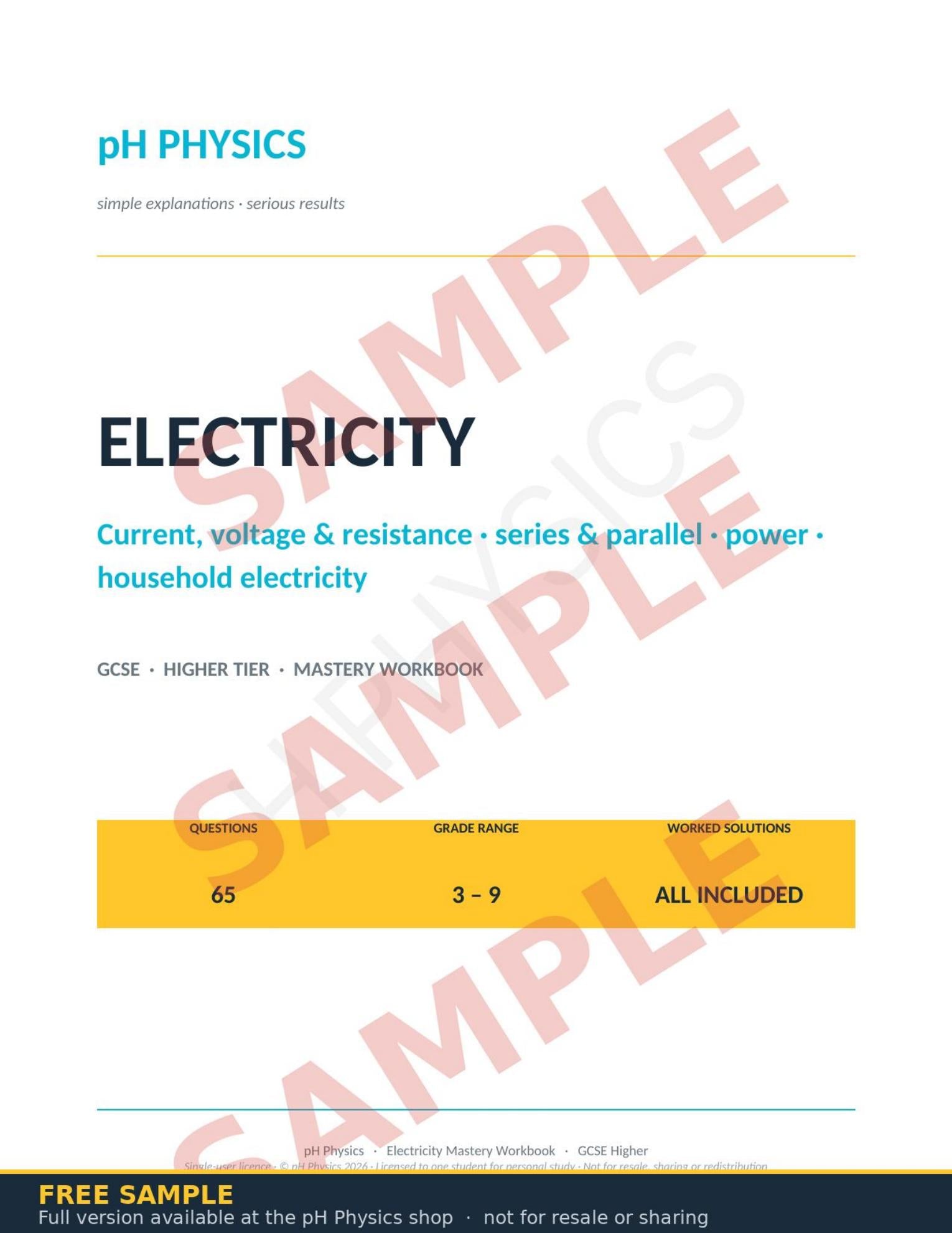 pH Physics · Electricity Mastery Workbook
