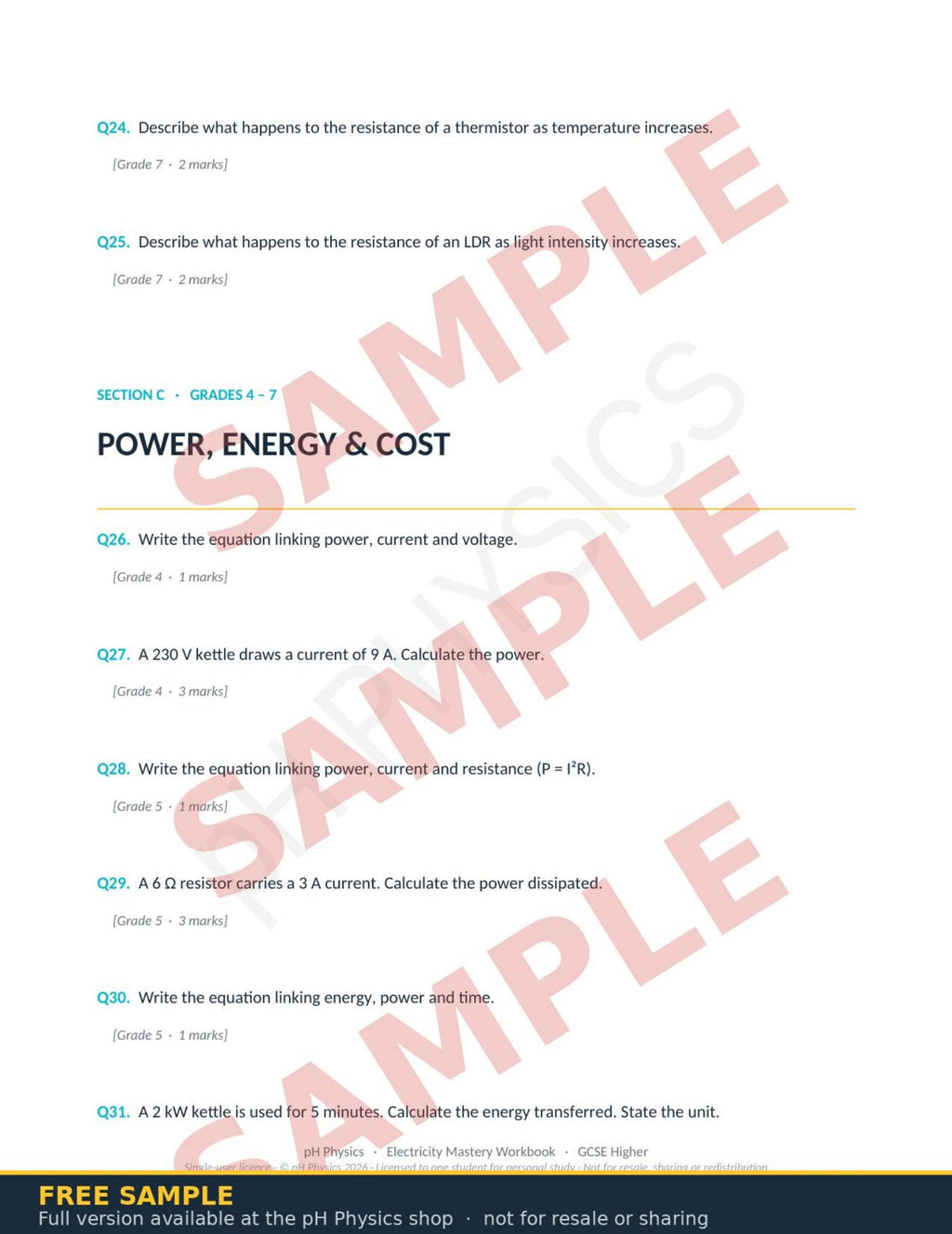 pH Physics · Electricity Mastery Workbook