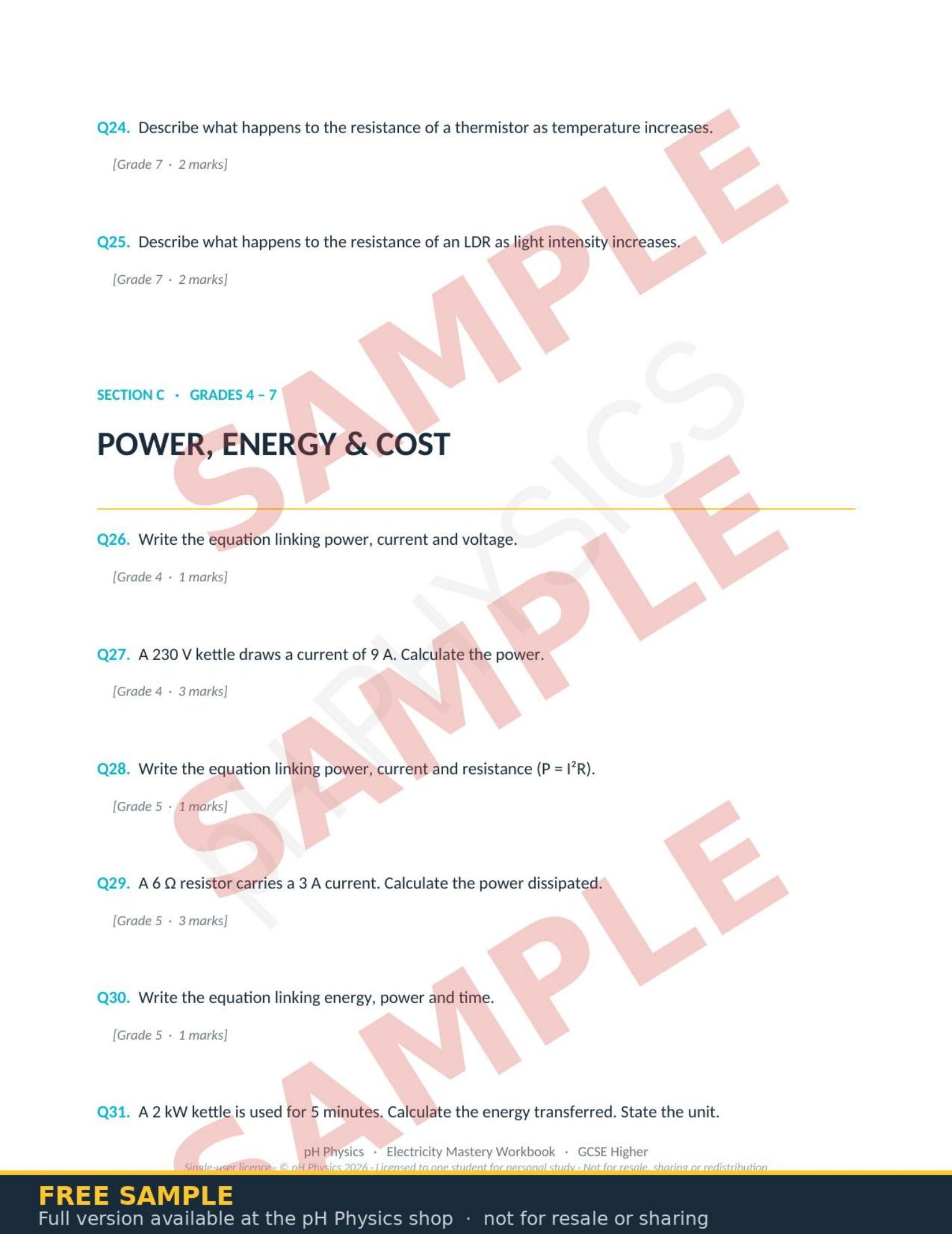 pH Physics · Electricity Mastery Workbook