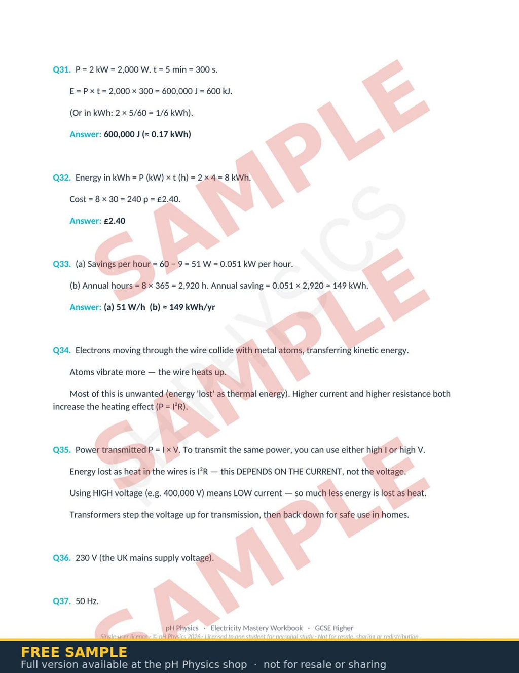 pH Physics · Electricity Mastery Workbook