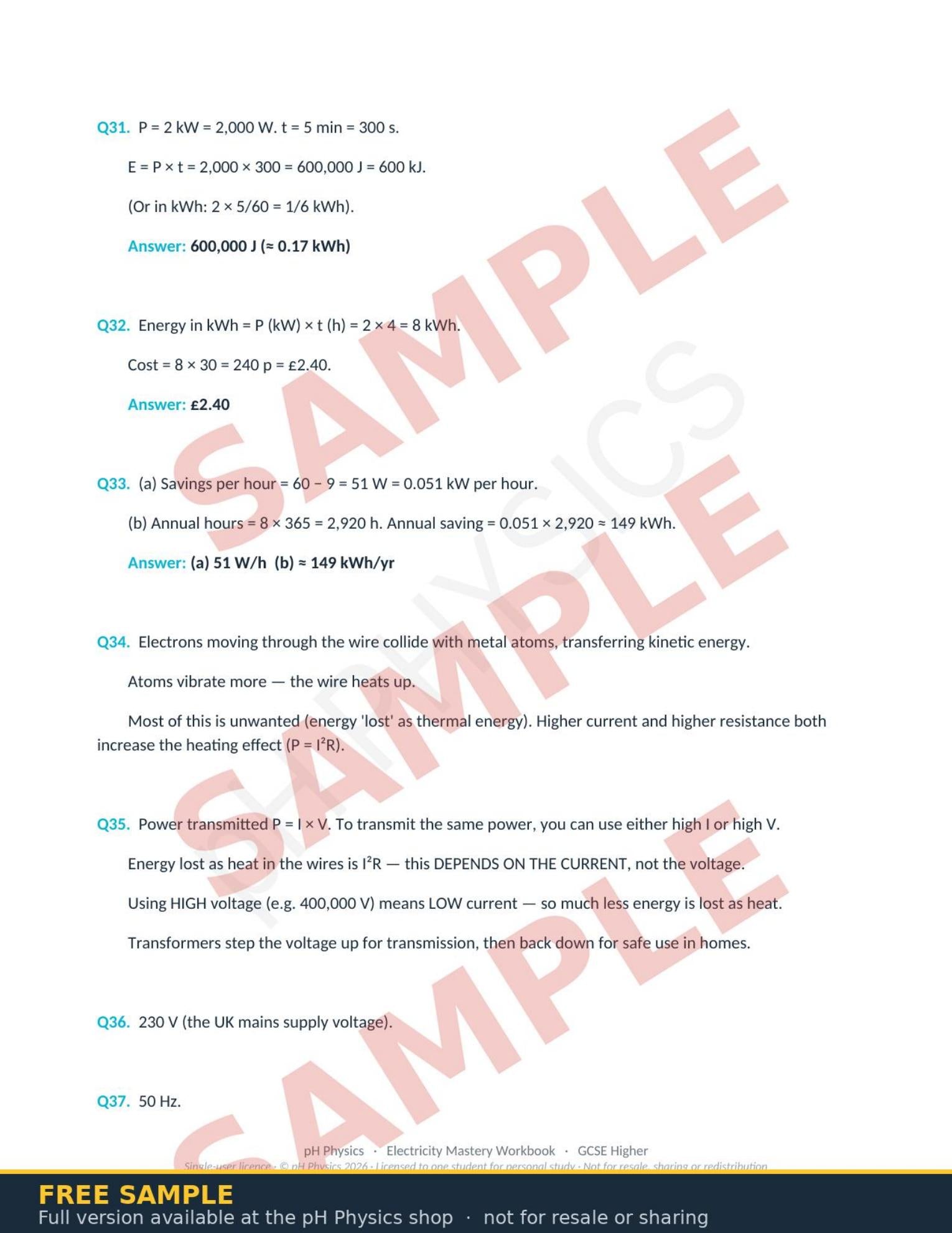 pH Physics · Electricity Mastery Workbook