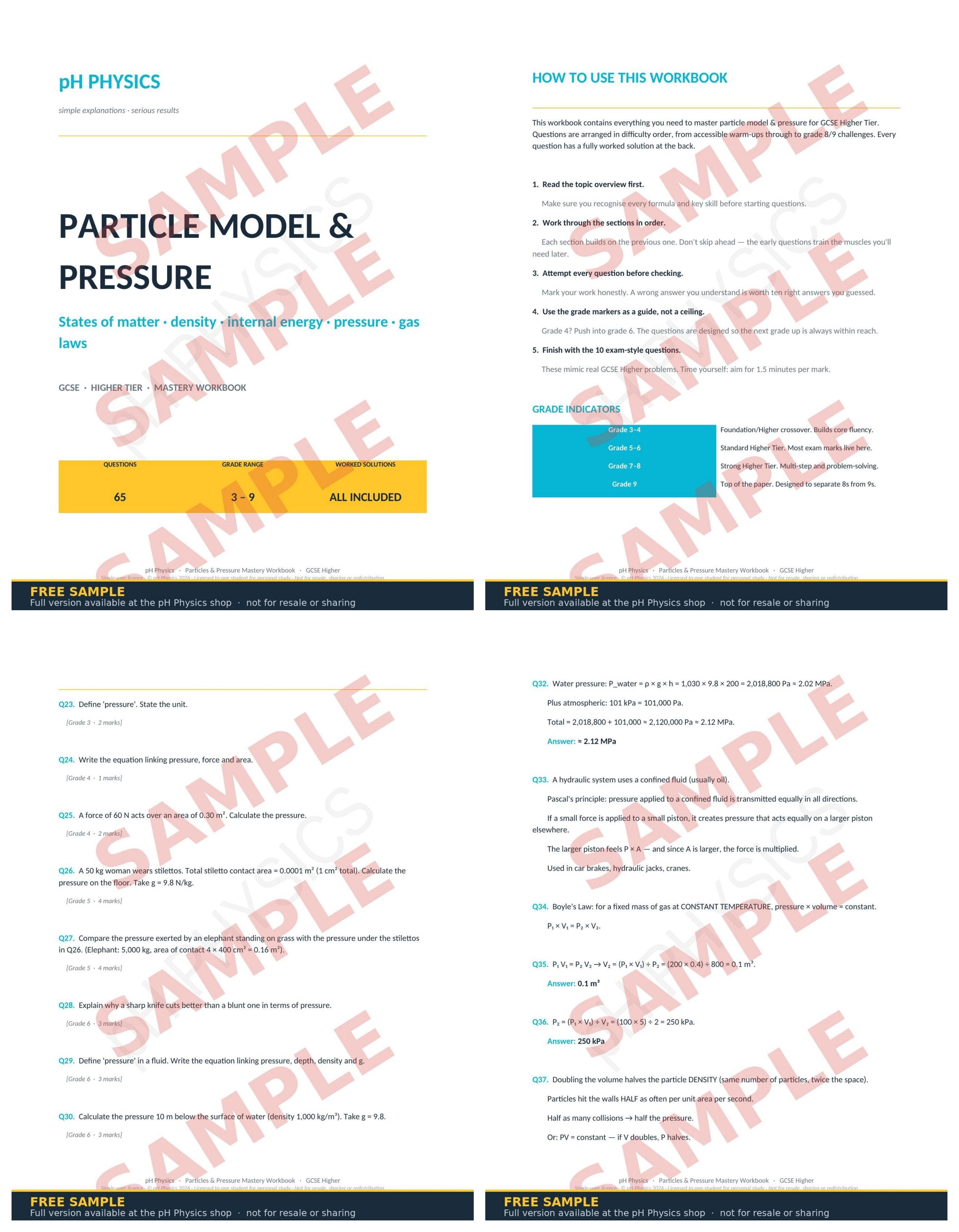 pH Physics · Particle Model & Pressure Mastery Workbook