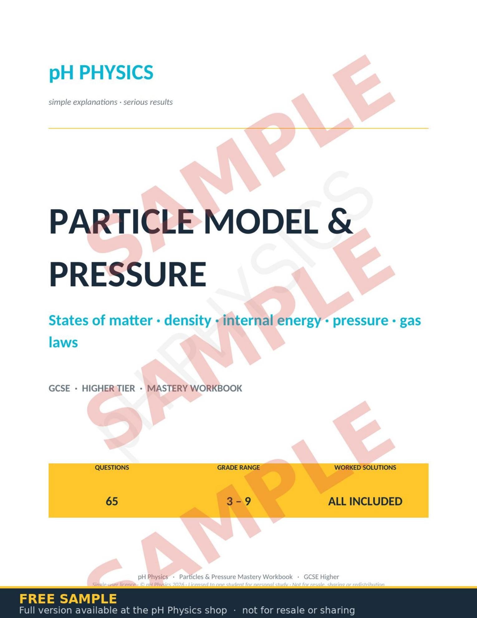 pH Physics · Particle Model & Pressure Mastery Workbook