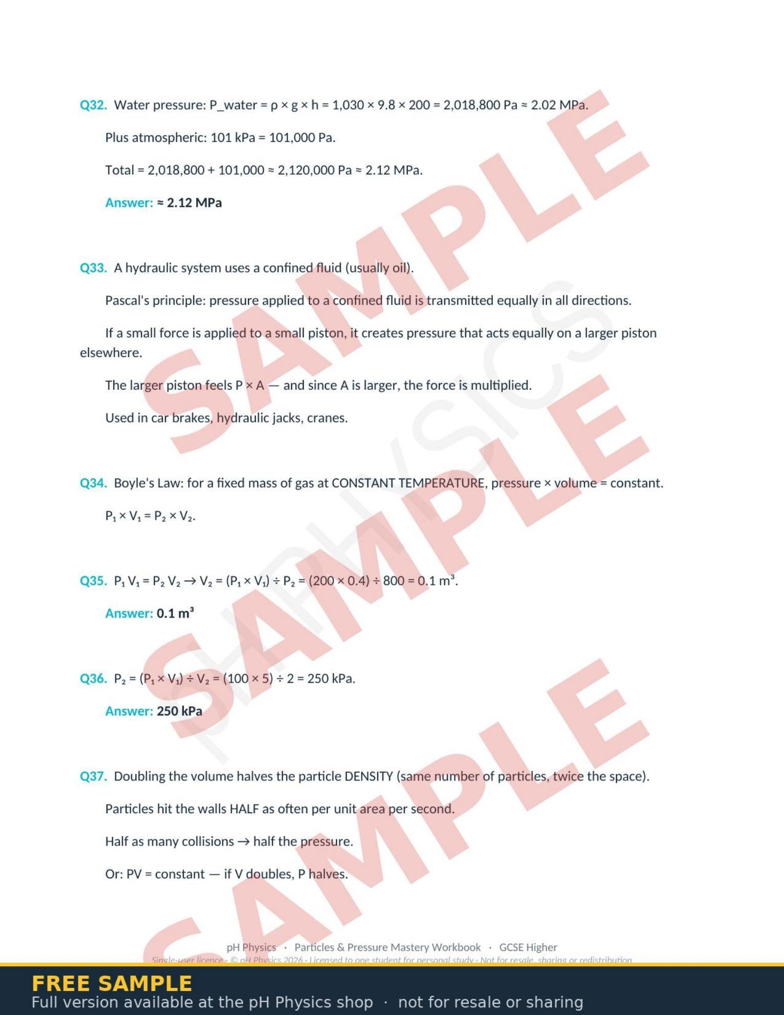 pH Physics · Particle Model & Pressure Mastery Workbook