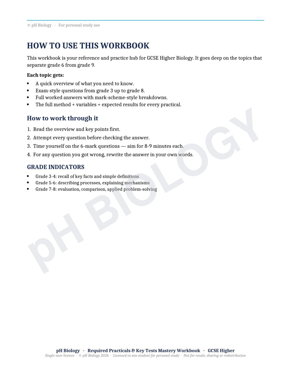 pH Biology · Required Practicals & Key Tests · Mastery Workbook