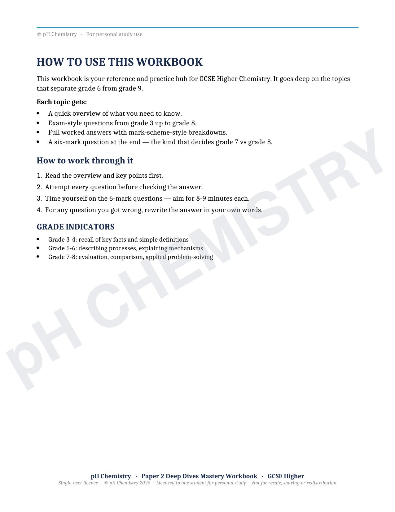pH Chemistry · Paper 2 Deep Dives · Mastery Workbook
