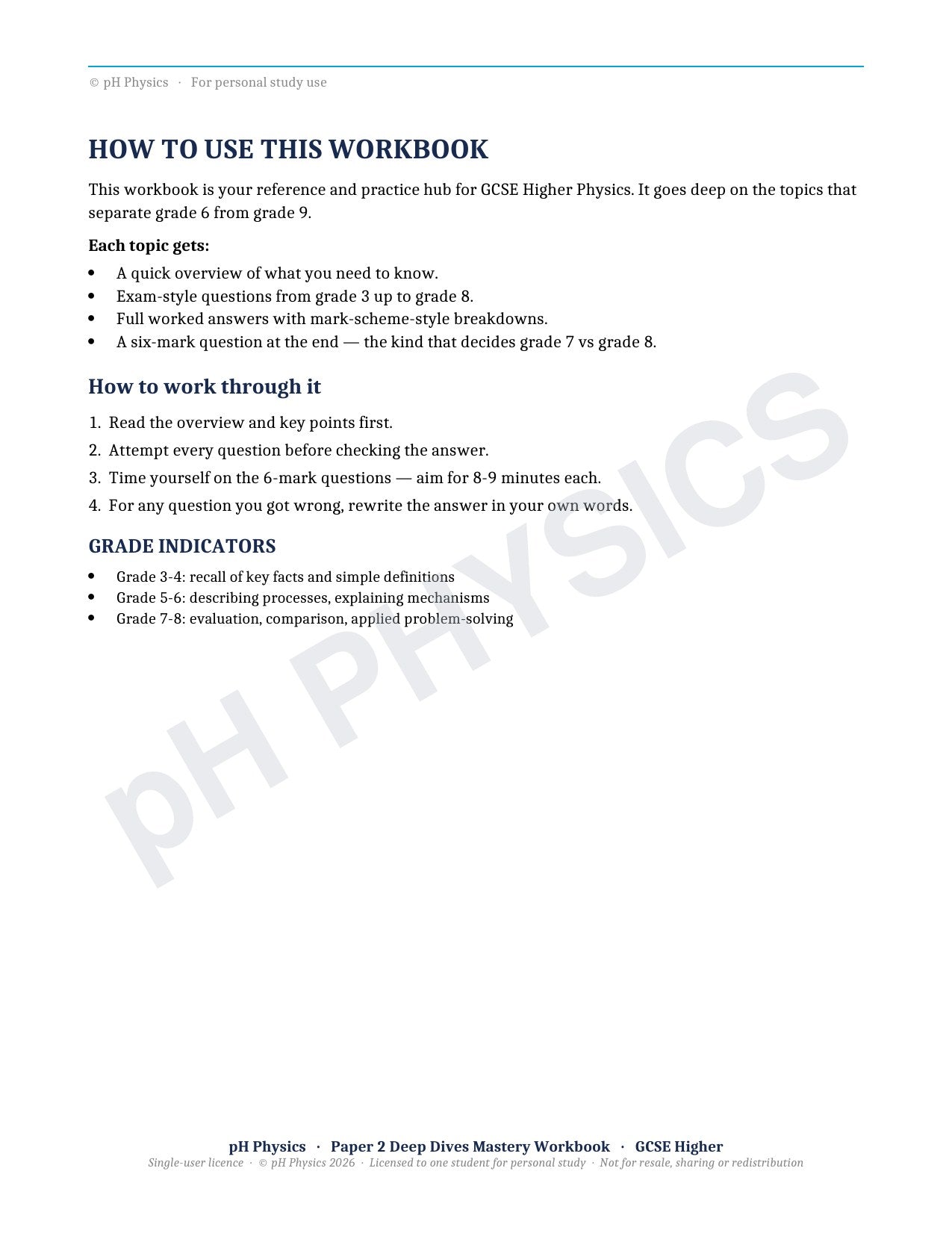 pH Physics · Paper 2 Deep Dives · Mastery Workbook