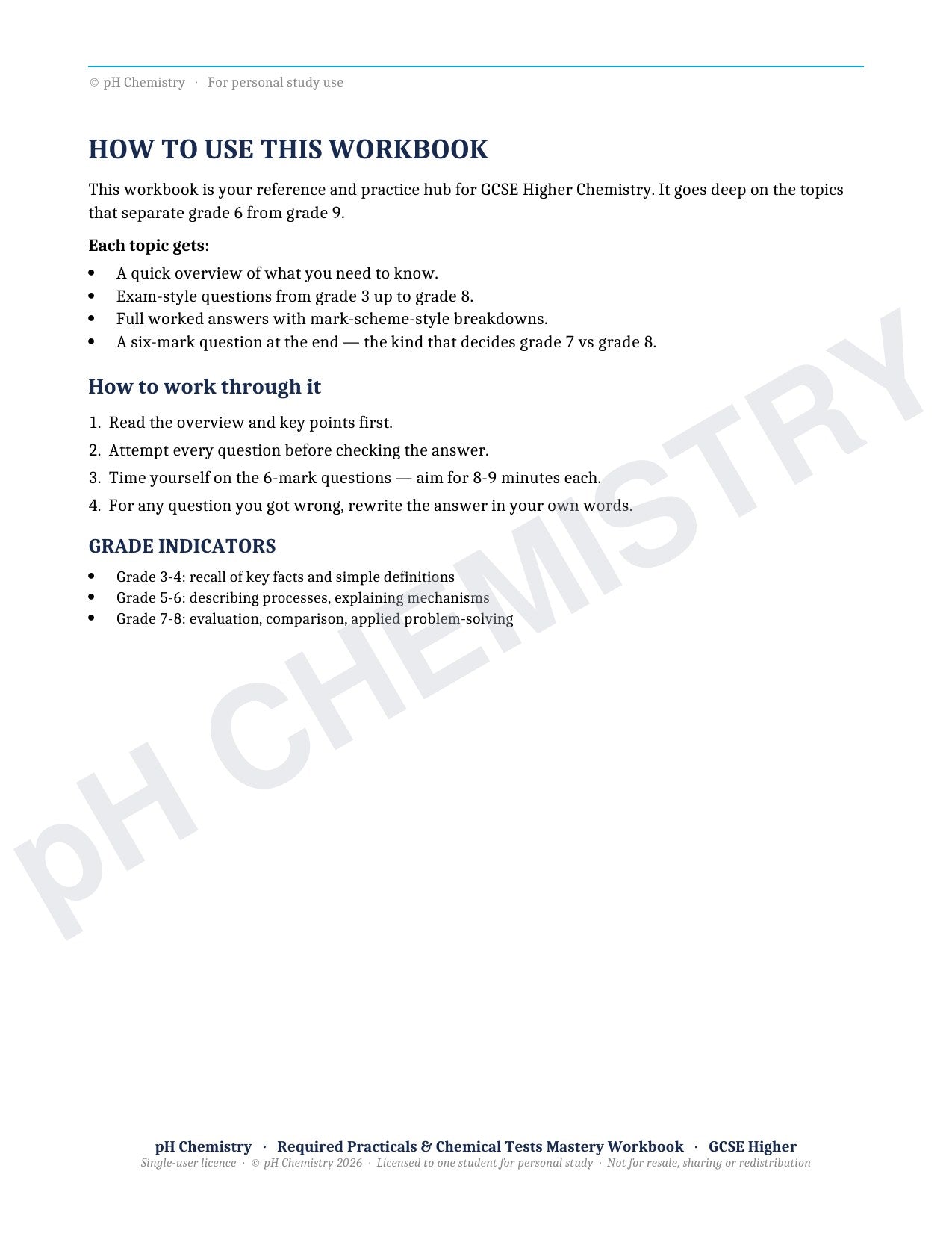 pH Chemistry · Required Practicals & Chemical Tests · Mastery Workbook