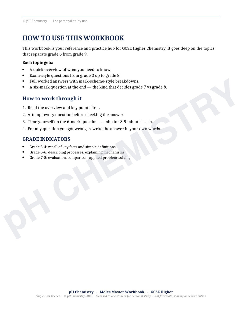 pH Chemistry · Moles Master · Mastery Workbook