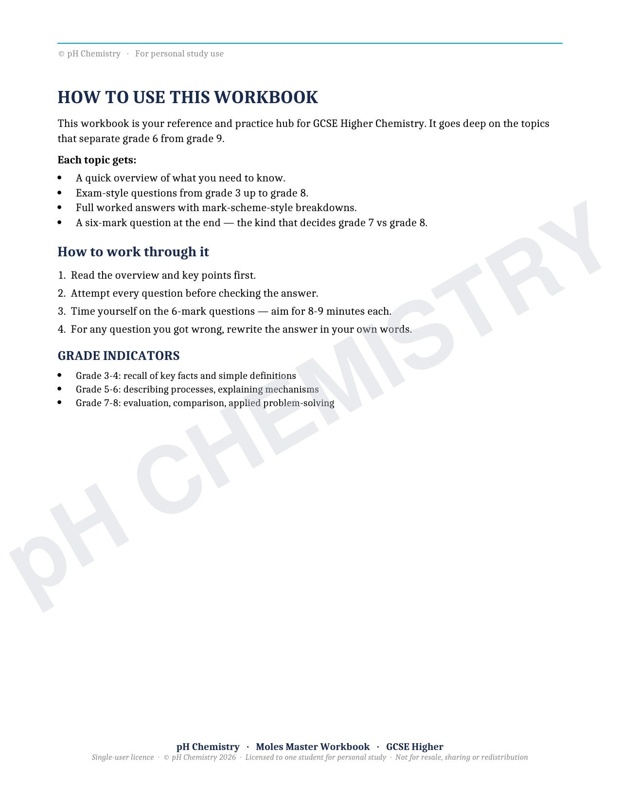 pH Chemistry · Moles Master · Mastery Workbook