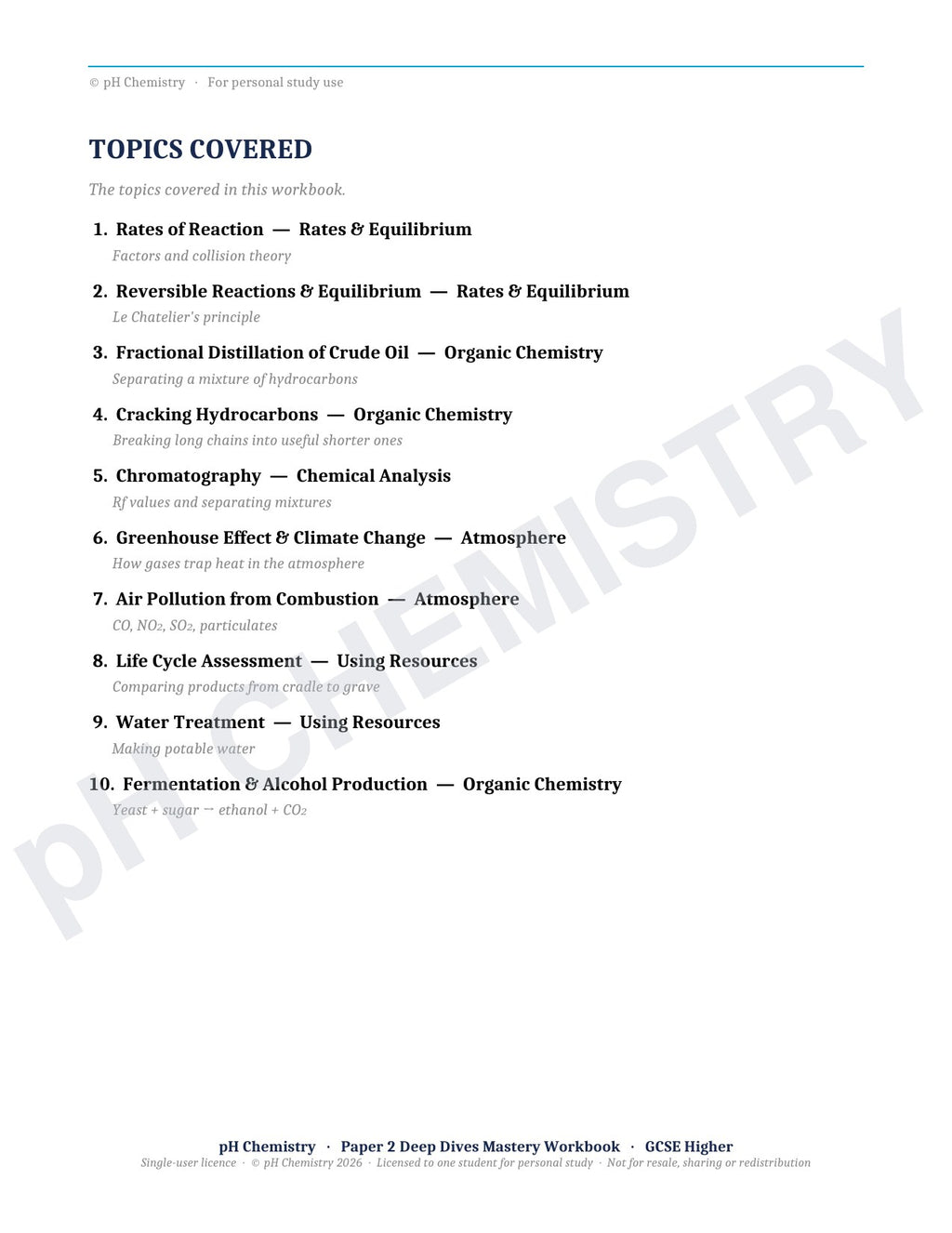 pH Chemistry · Paper 2 Deep Dives · Mastery Workbook