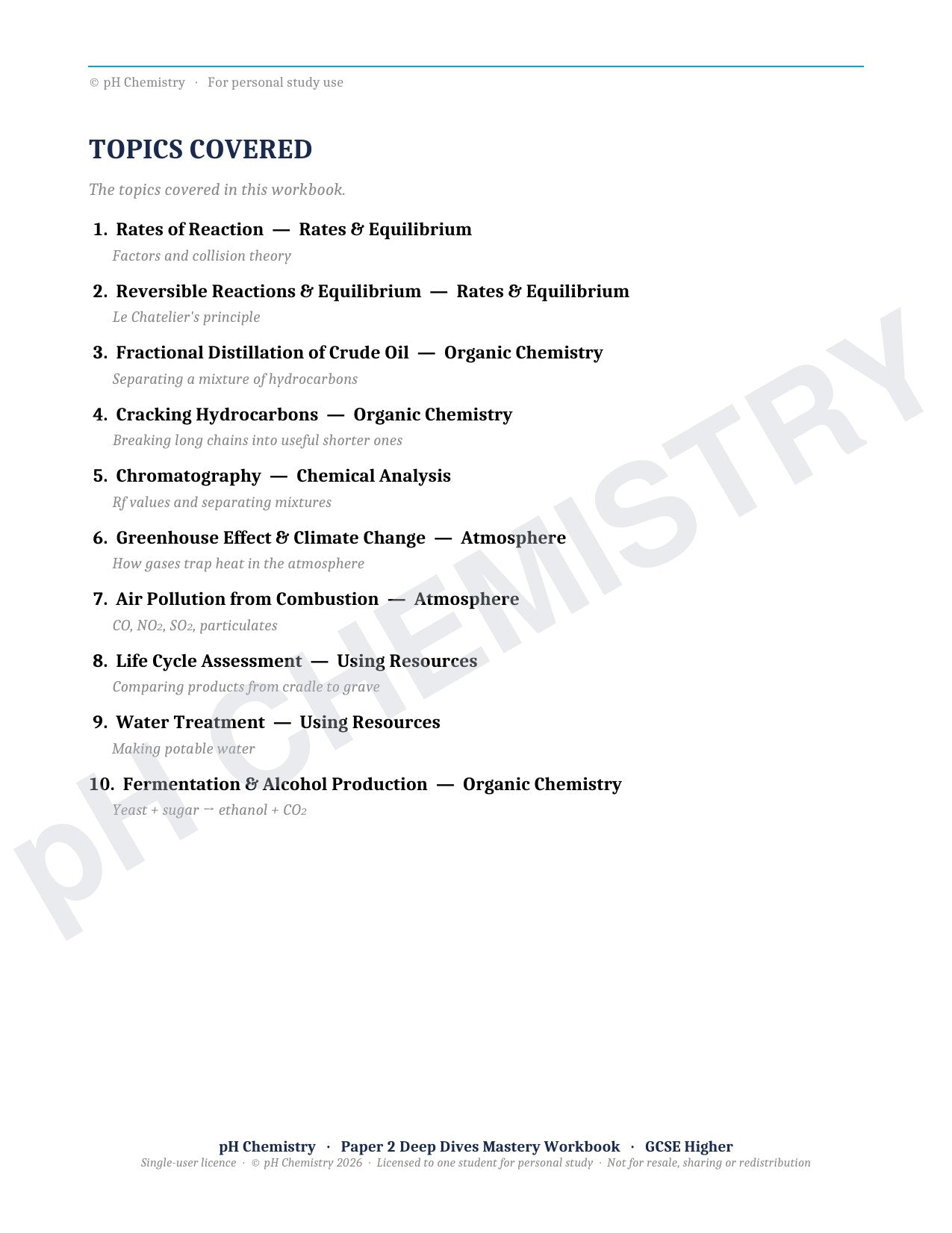 pH Chemistry · Paper 2 Deep Dives · Mastery Workbook