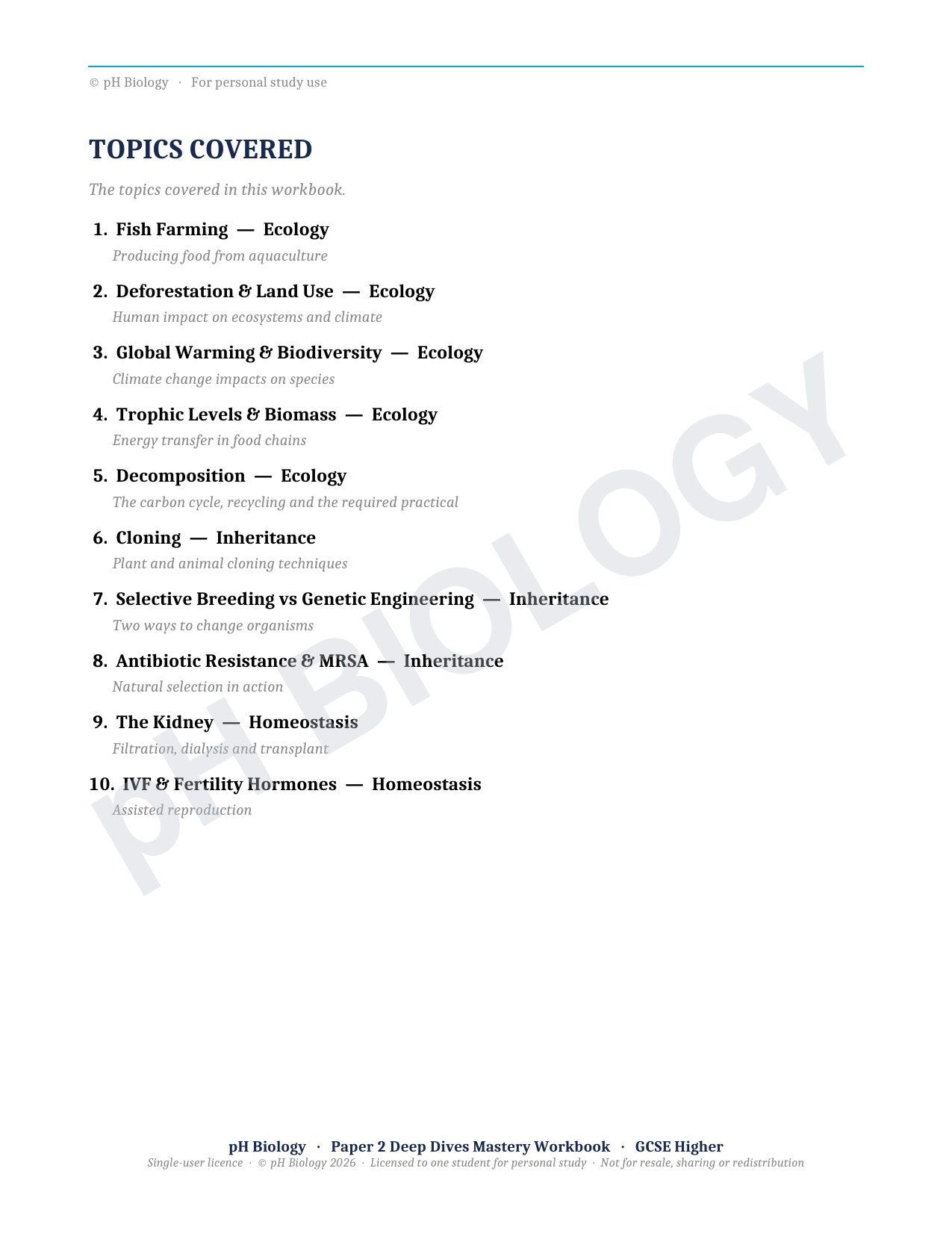 pH Biology · Paper 2 Deep Dives · Mastery Workbook