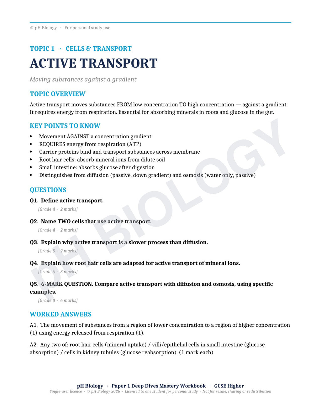 pH Biology · Paper 1 Deep Dives · Mastery Workbook