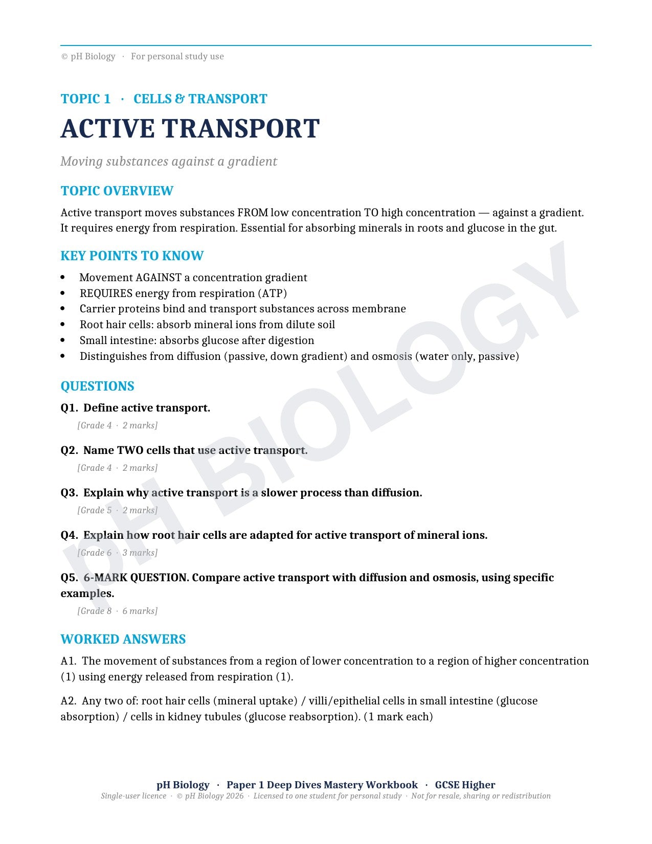 pH Biology · Paper 1 Deep Dives · Mastery Workbook